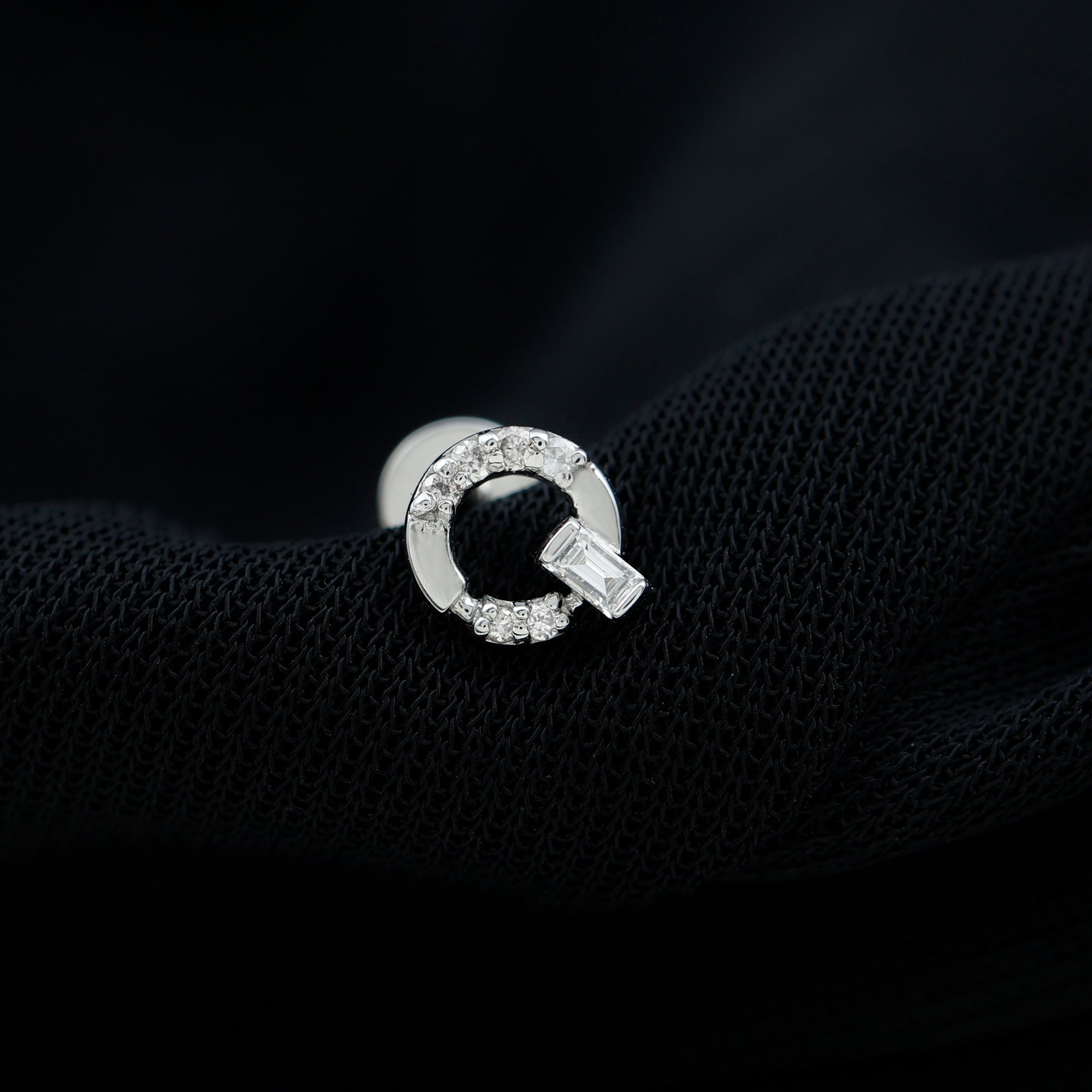 Baguette and Round Moissanite Open Circle Cartilage Earring D-VS1 - Rosec Jewels