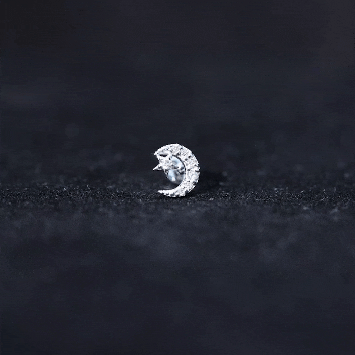 Moissanite Moon and Star Cartilage Earring D-VS1 - Rosec Jewels