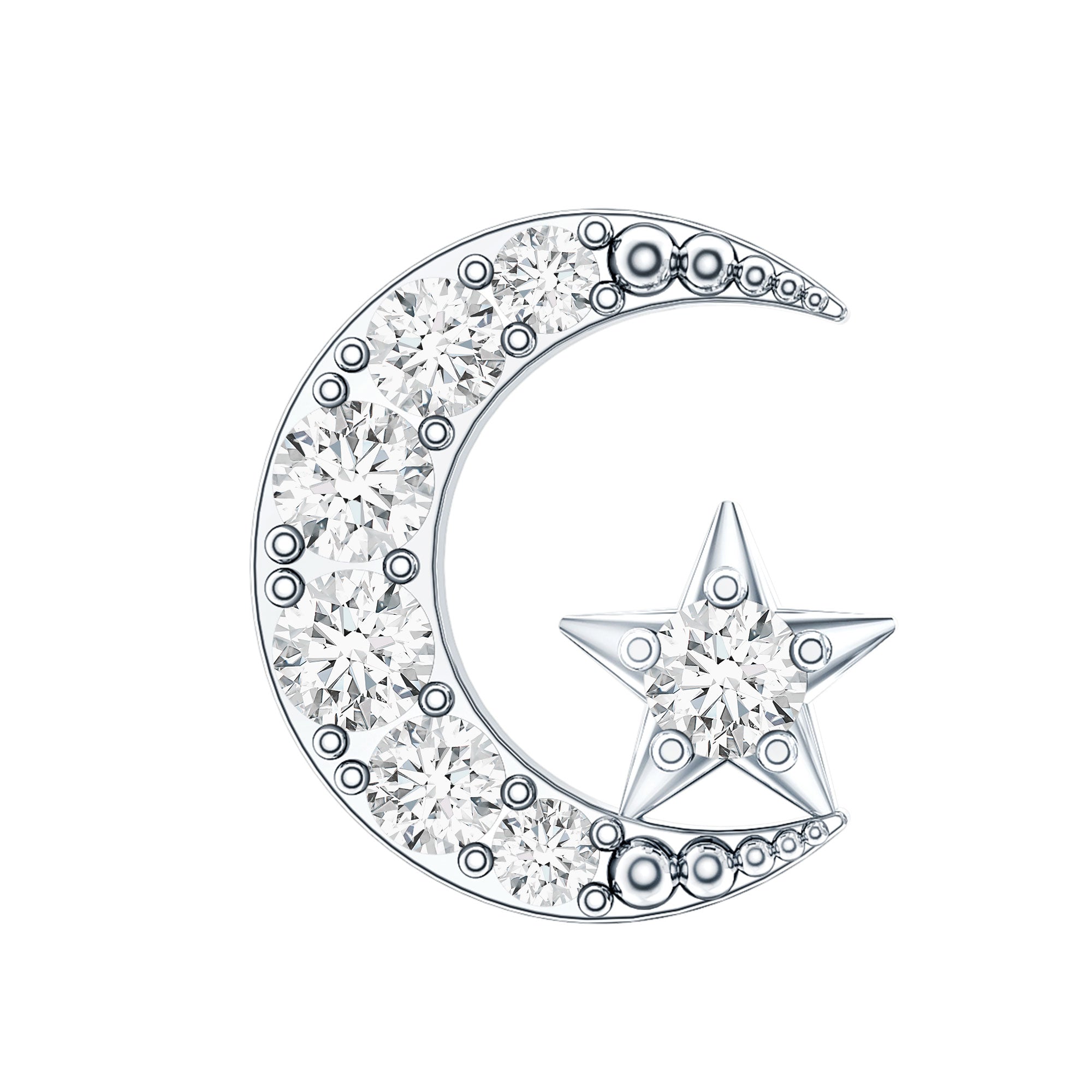 Moissanite Moon and Star Cartilage Earring D-VS1 - Rosec Jewels