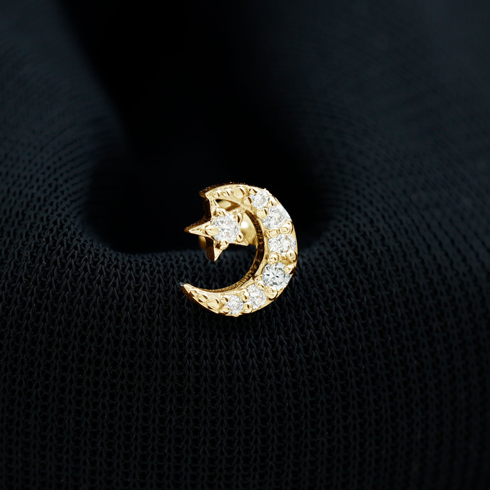 Moissanite Moon and Star Cartilage Earring D-VS1 - Rosec Jewels