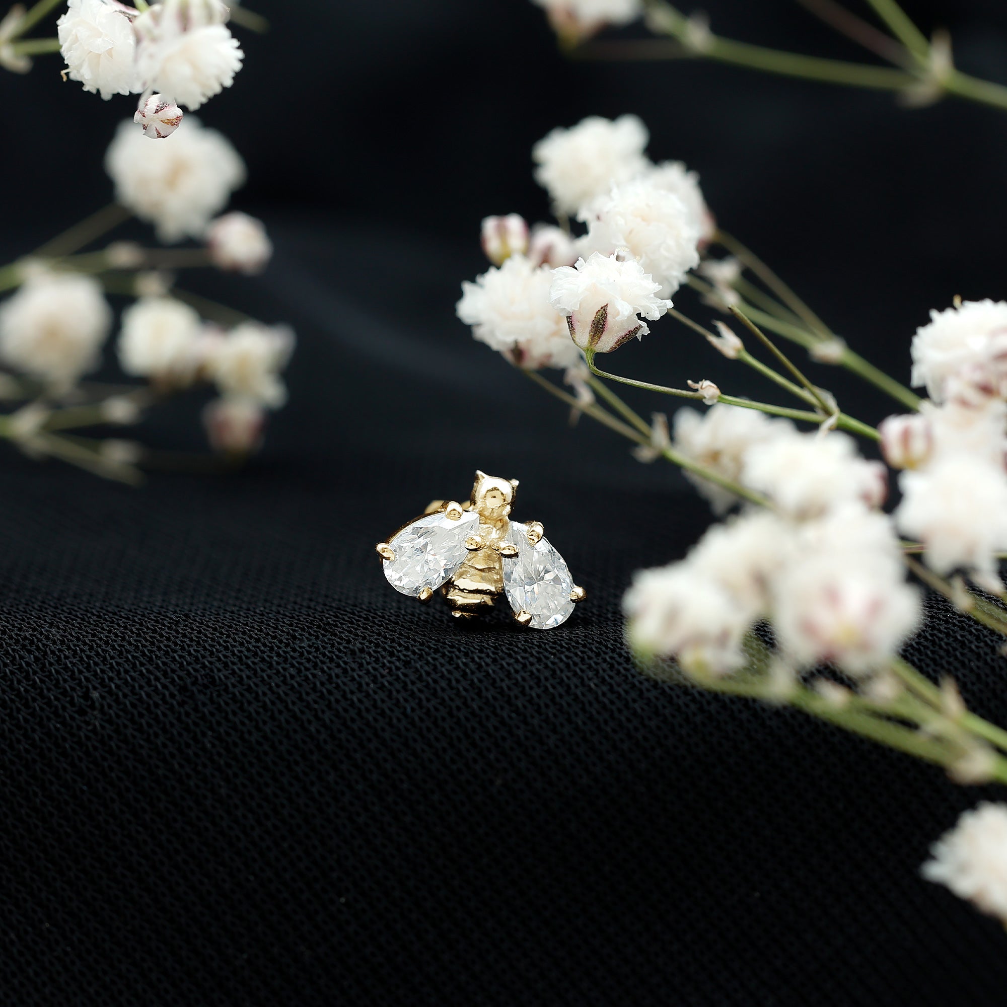 Pear Cut Moissanite Bee Earring for Cartilage Piercing D-VS1 - Rosec Jewels