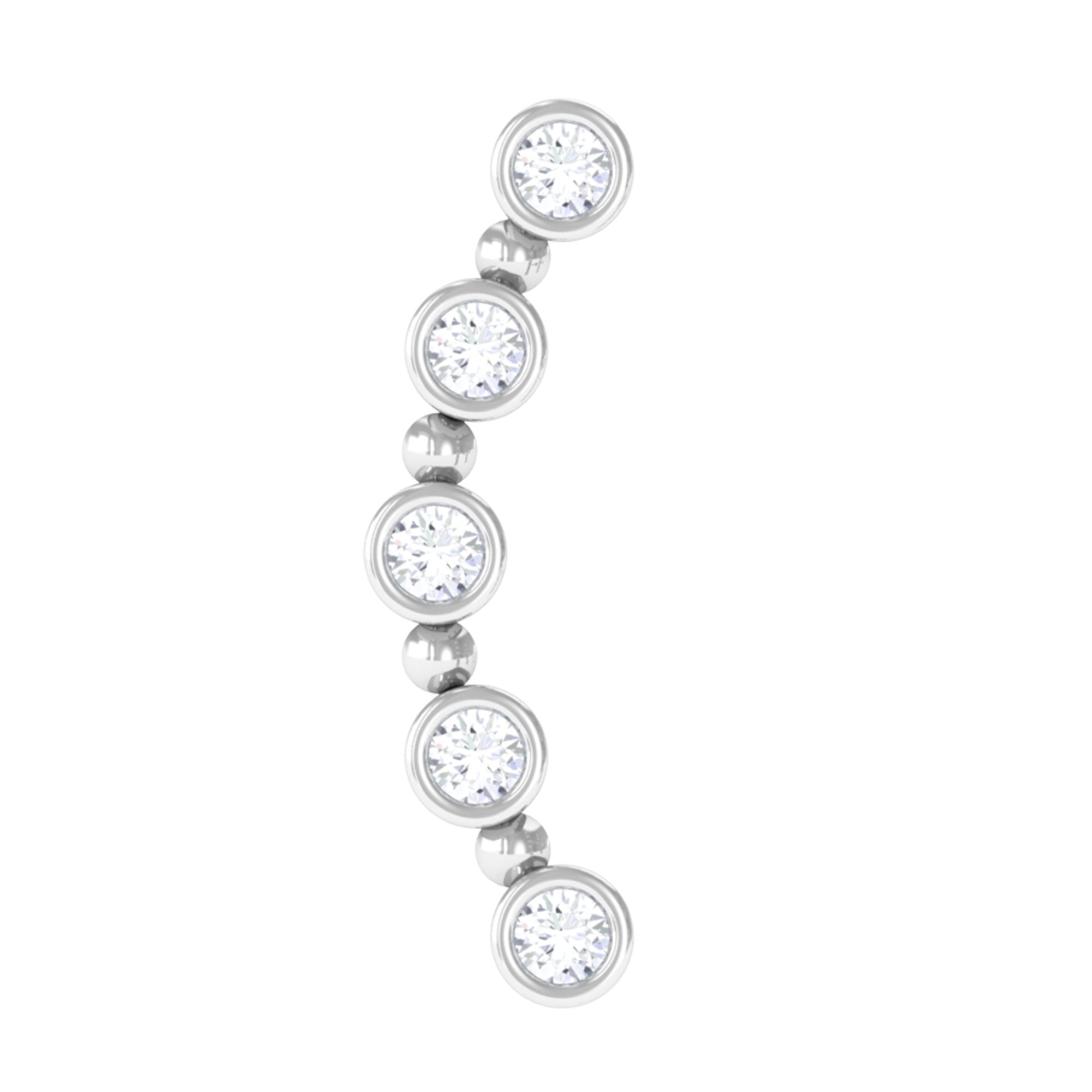Round Moissanite Curved Climber Earring in Bezel Setting D-VS1 - Rosec Jewels