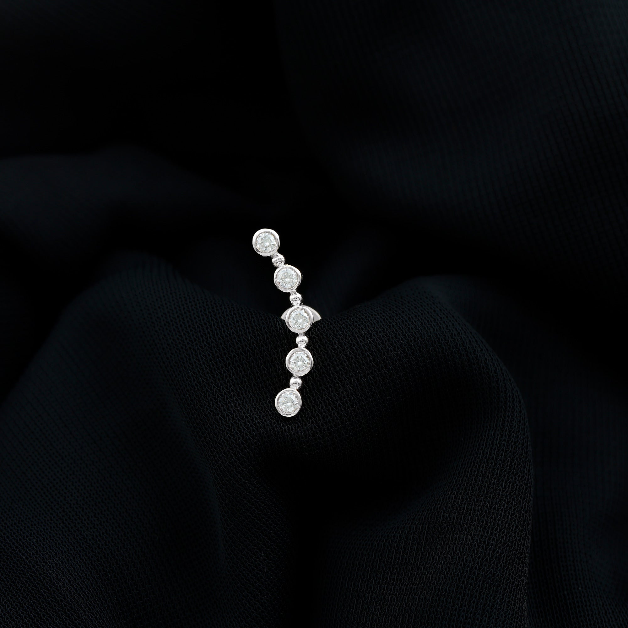 Round Moissanite Curved Climber Earring in Bezel Setting D-VS1 - Rosec Jewels