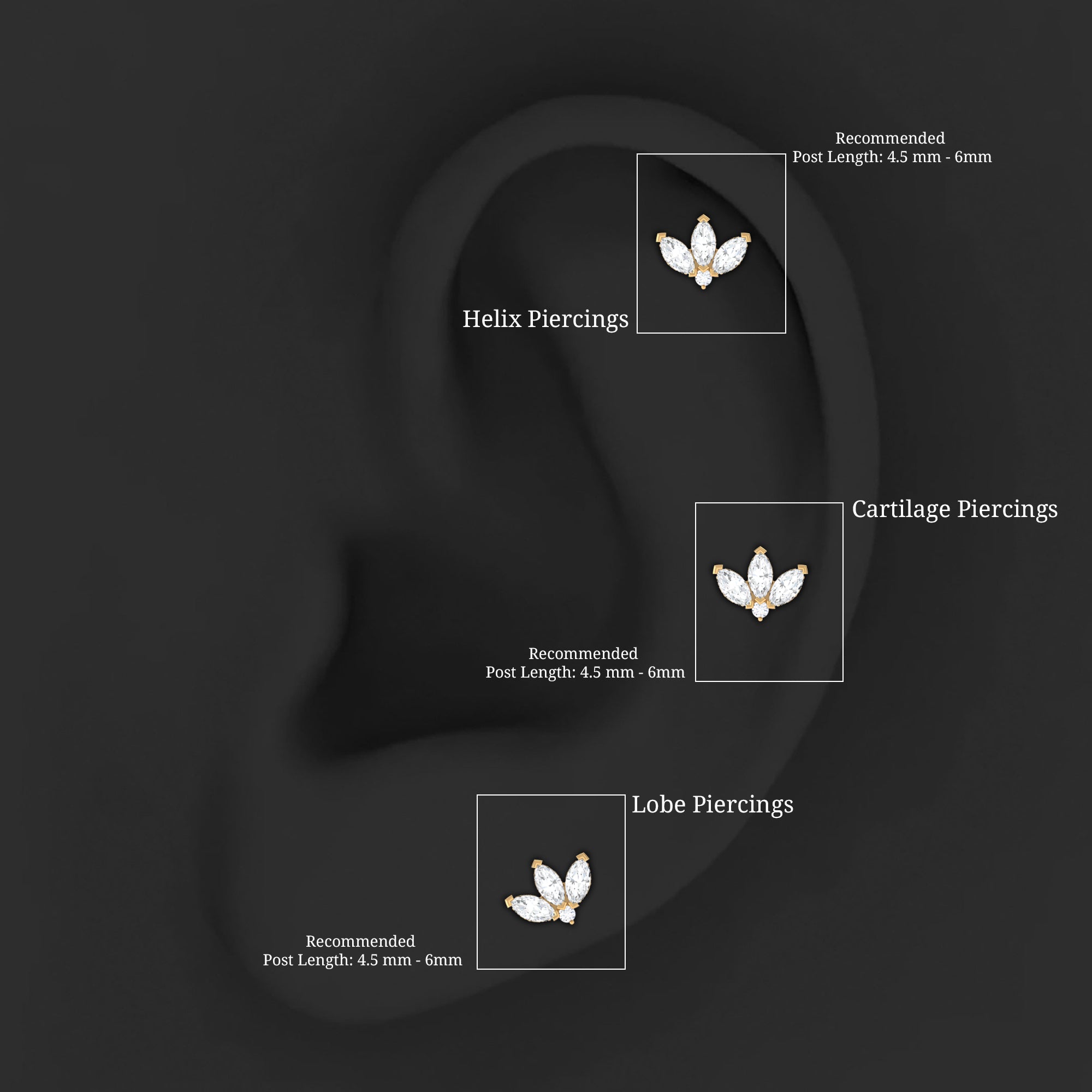 Marquise Diamond Lotus Earring for Cartilage Piercing Natural - ( HI-SI ) - Rosec Jewels
