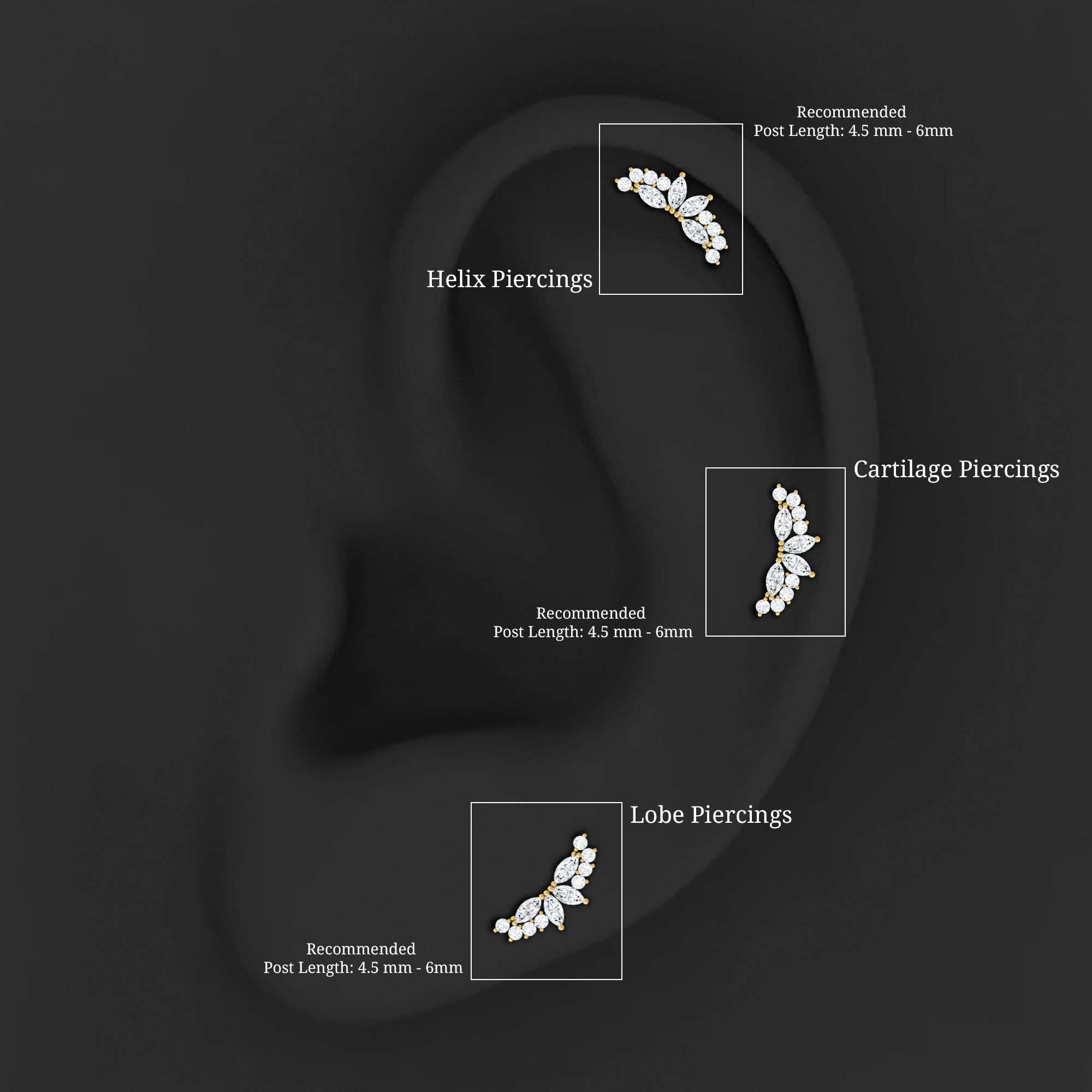 Unique Diamond Crawler Earring for Cartilage Piercing Natural - ( HI-SI ) - Rosec Jewels