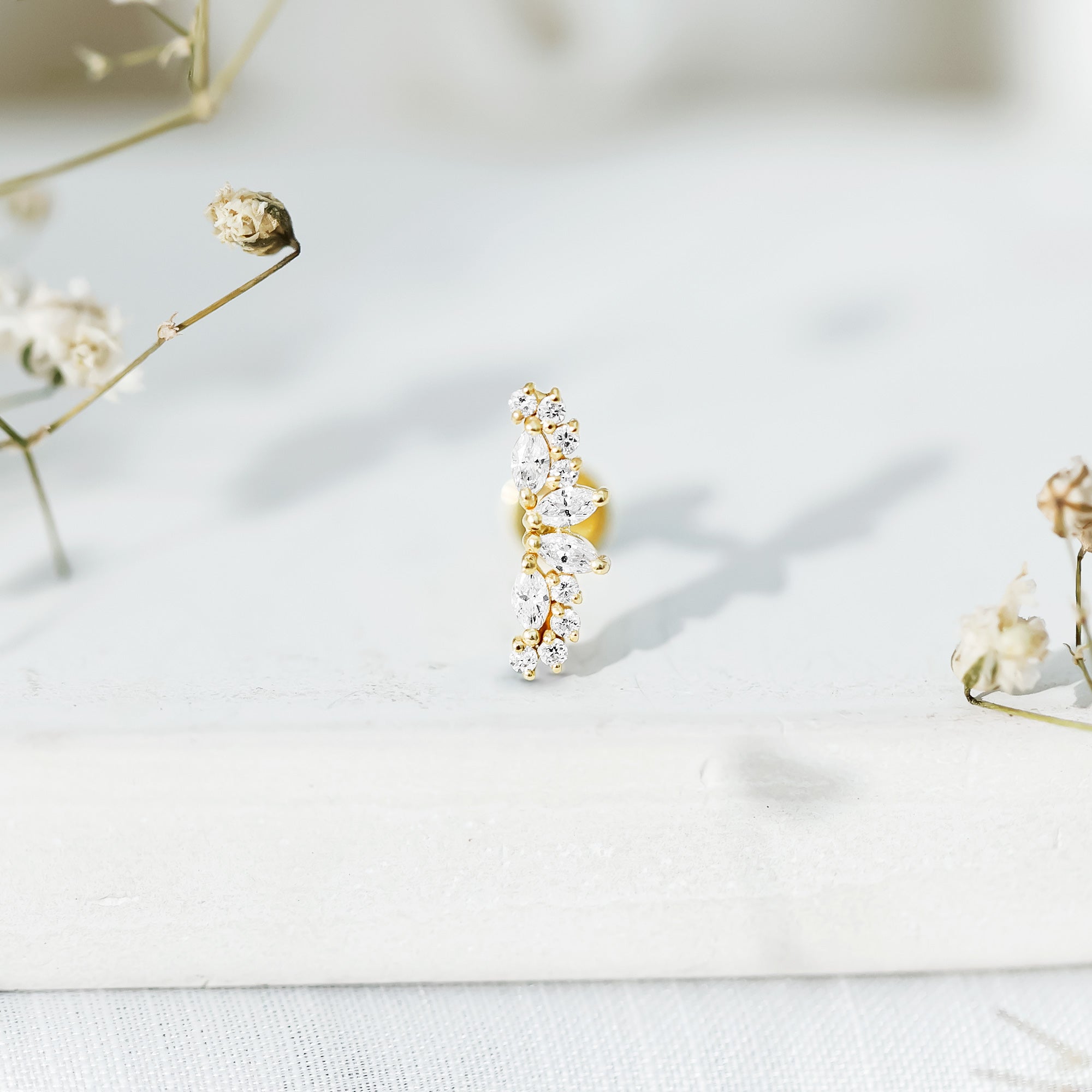 Unique Diamond Crawler Earring for Cartilage Piercing Natural - ( HI-SI ) - Rosec Jewels