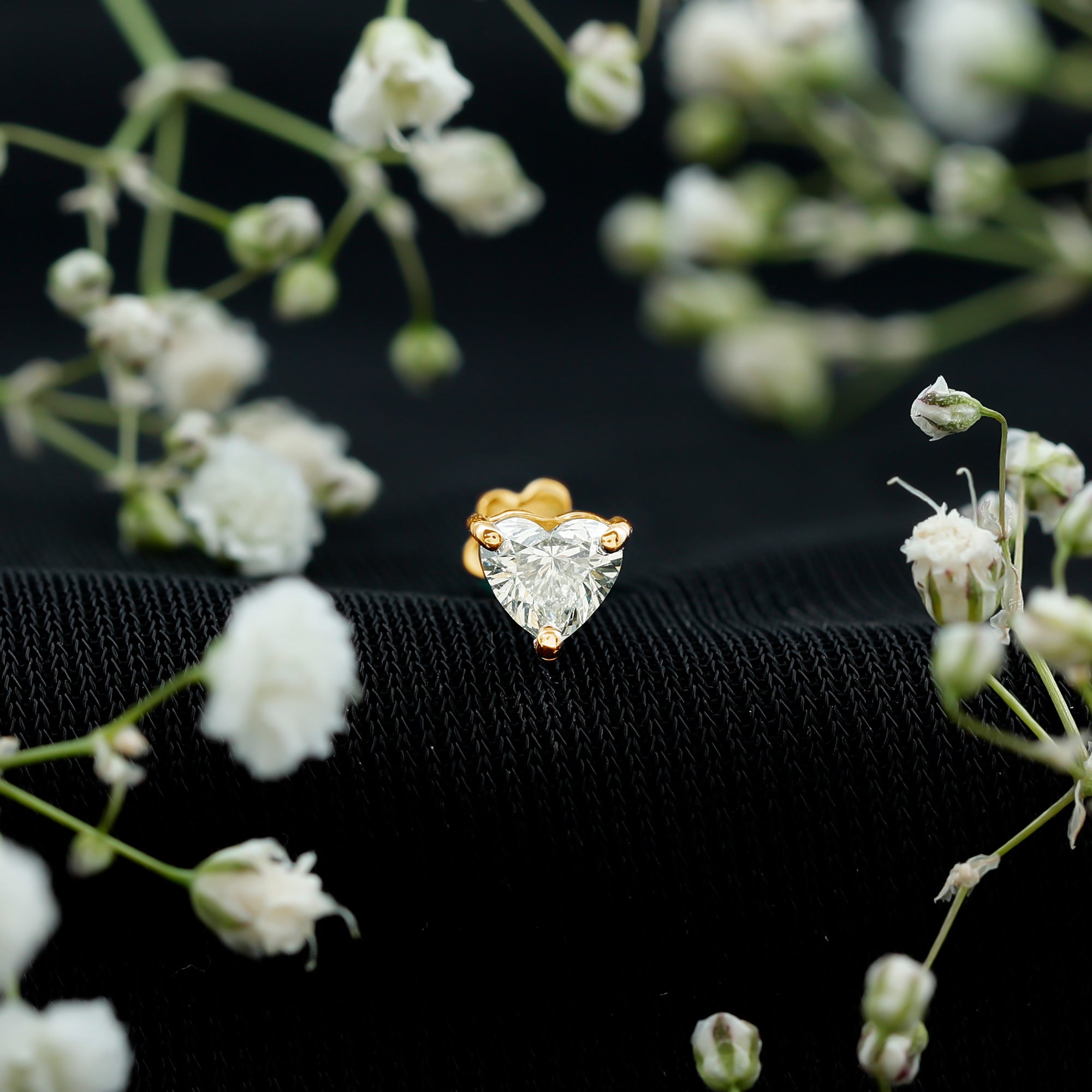 Solitaire Diamond Heart Earring with Flat Back Natural - ( HI-SI ) - Rosec Jewels