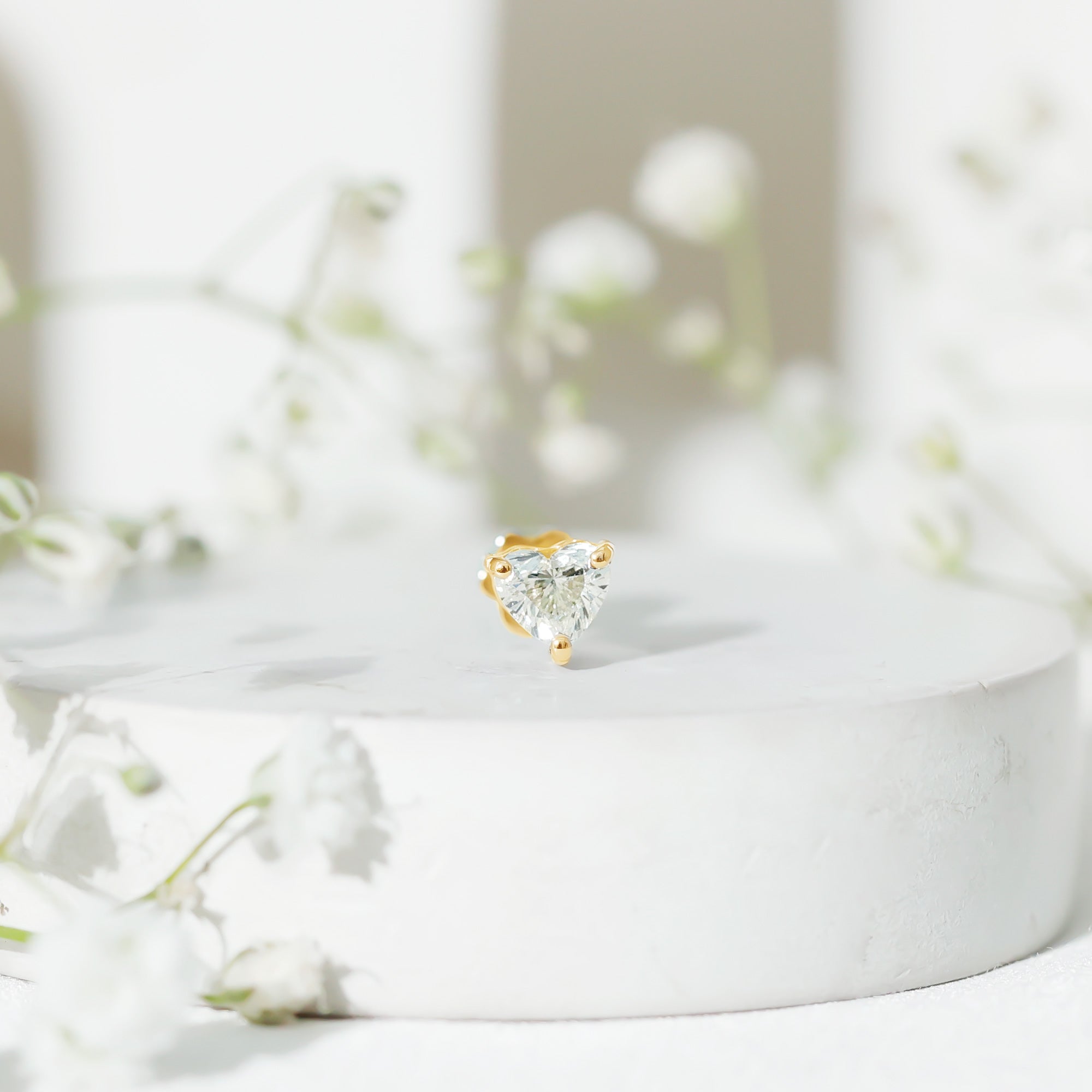 Solitaire Diamond Heart Earring with Flat Back Natural - ( HI-SI ) - Rosec Jewels