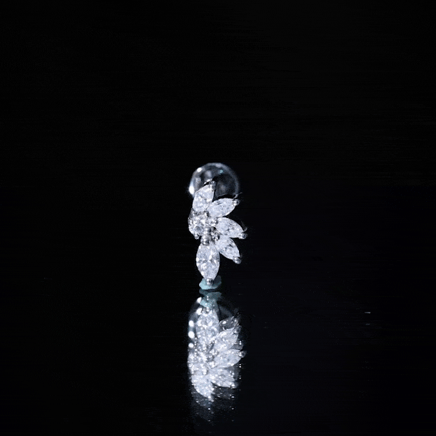 Marquise Diamond Leaf Cluster Earring for Cartilage Piercing Natural - ( HI-SI ) - Rosec Jewels
