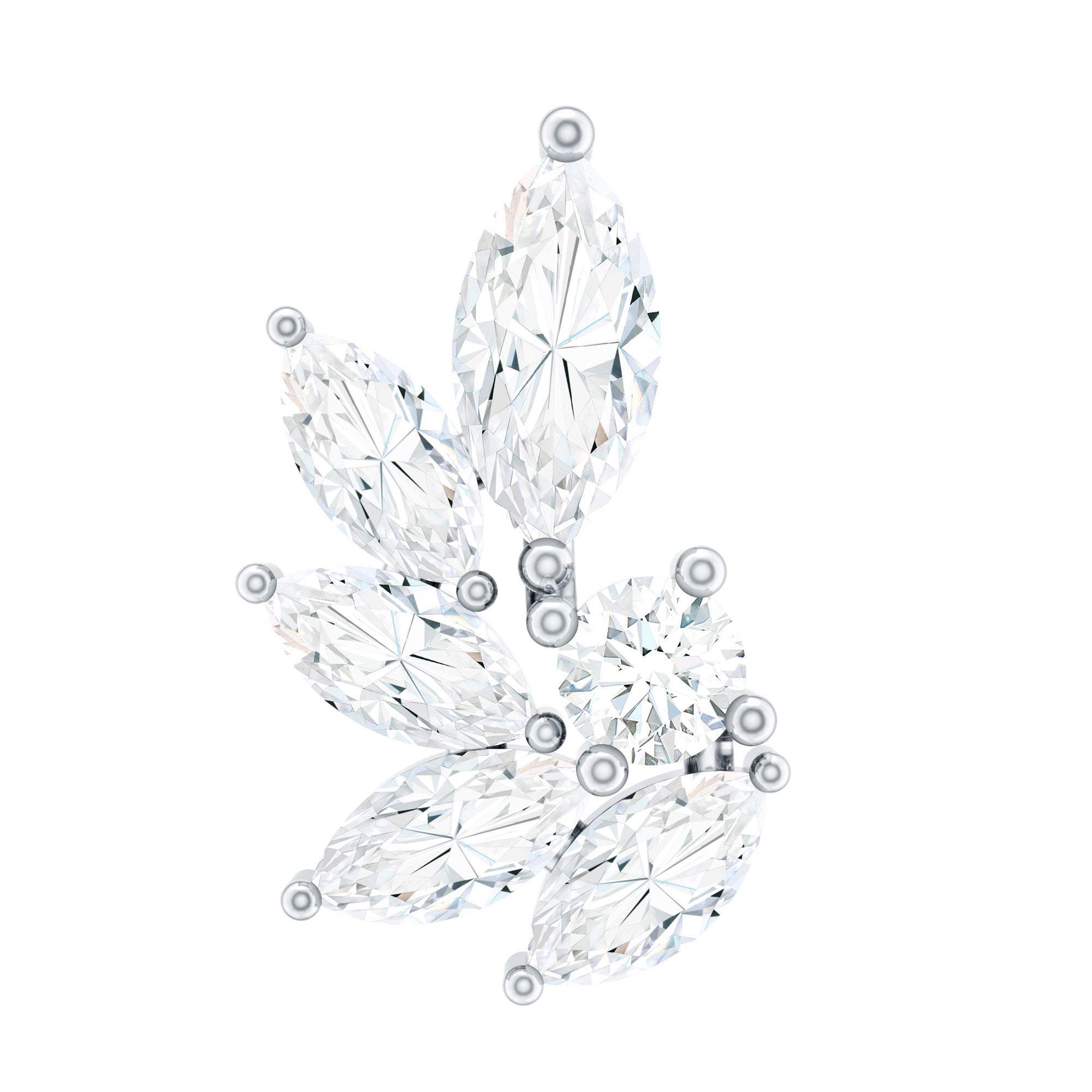 Marquise Diamond Leaf Cluster Earring for Cartilage Piercing Natural - ( HI-SI ) - Rosec Jewels