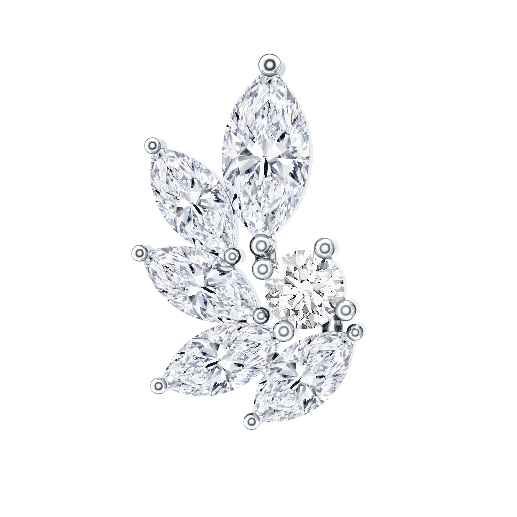 Marquise Diamond Leaf Cluster Earring for Cartilage Piercing Natural - ( HI-SI ) - Rosec Jewels
