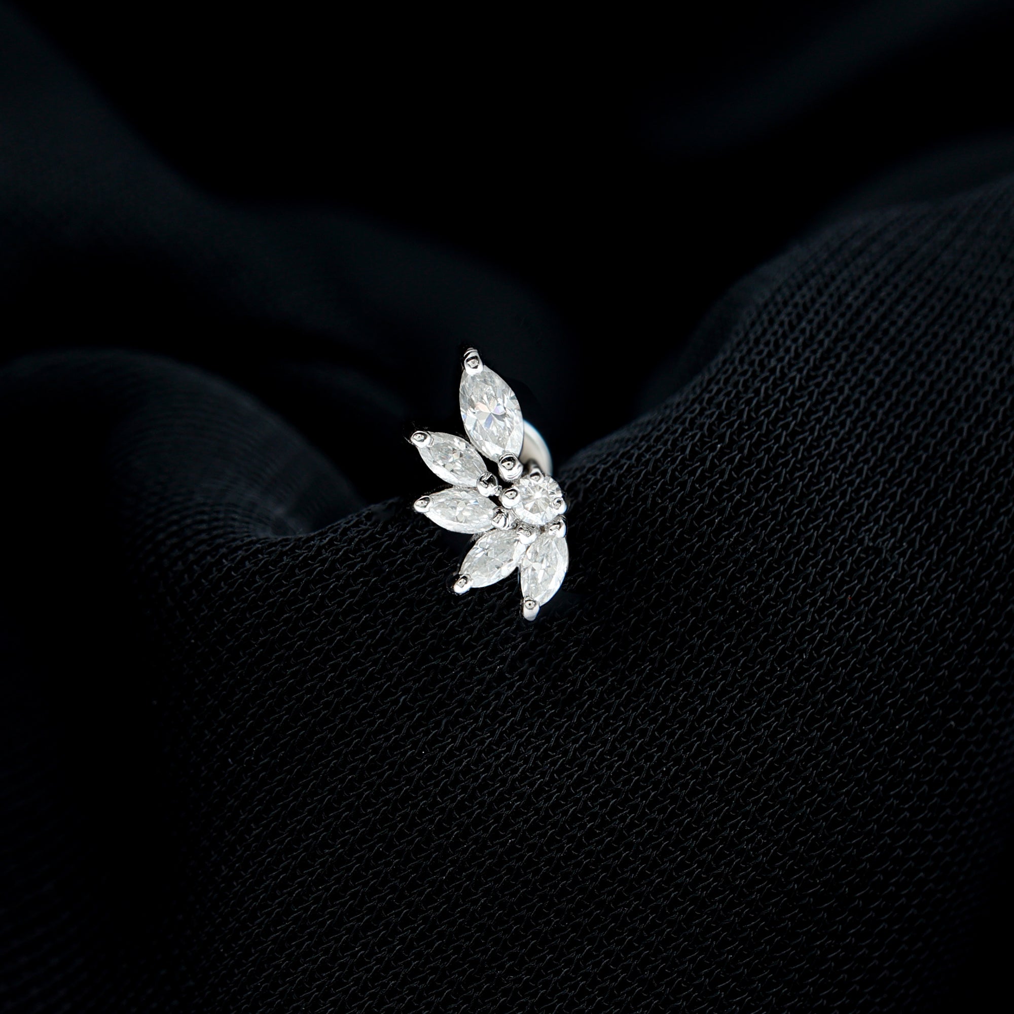 Marquise Diamond Leaf Cluster Earring for Cartilage Piercing Natural - ( HI-SI ) - Rosec Jewels