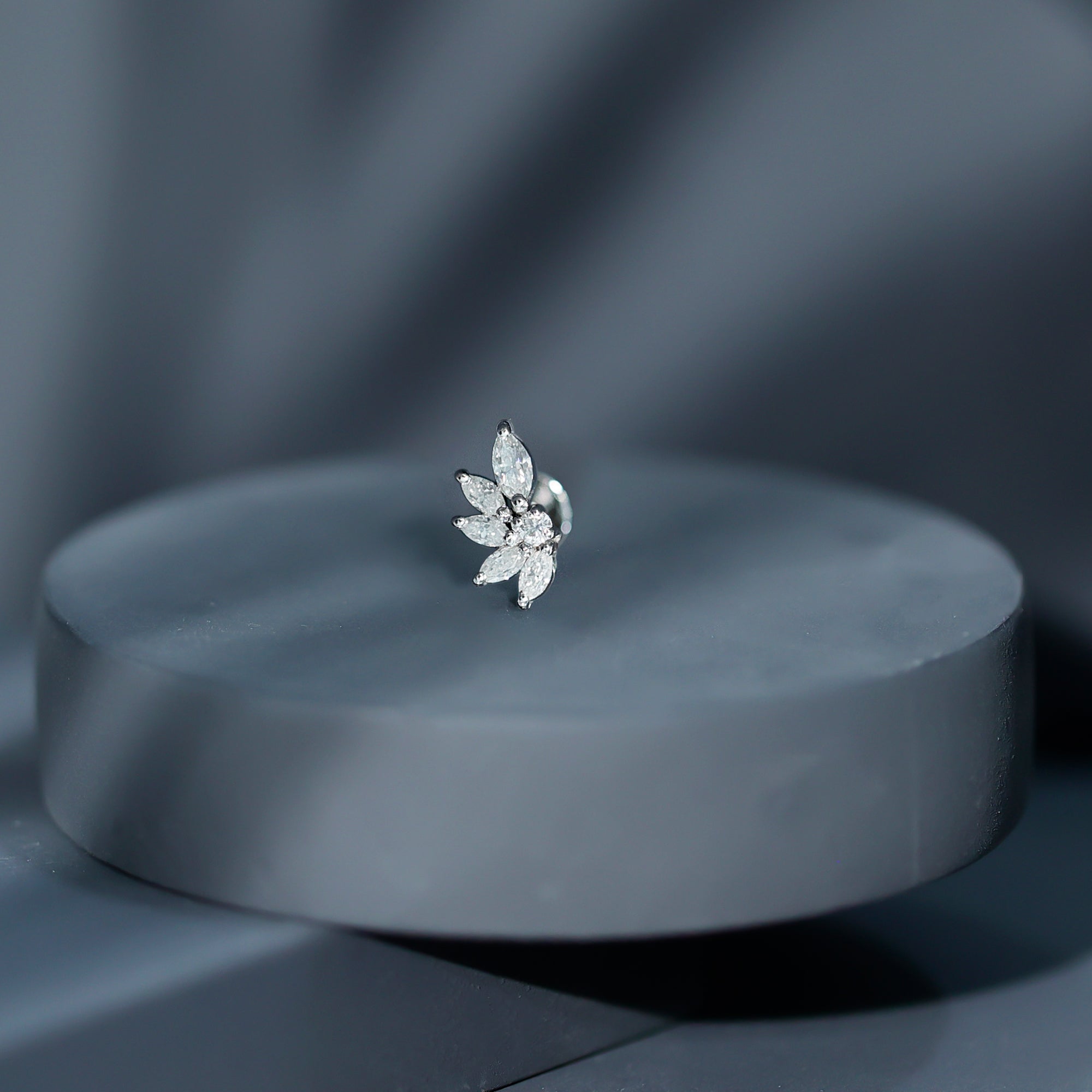 Marquise Diamond Leaf Cluster Earring for Cartilage Piercing Natural - ( HI-SI ) - Rosec Jewels
