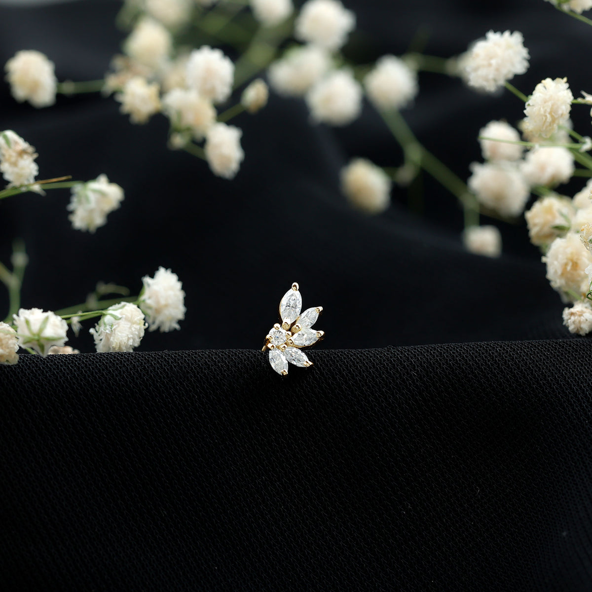 Marquise Diamond Leaf Cluster Earring for Cartilage Piercing Natural - ( HI-SI ) - Rosec Jewels
