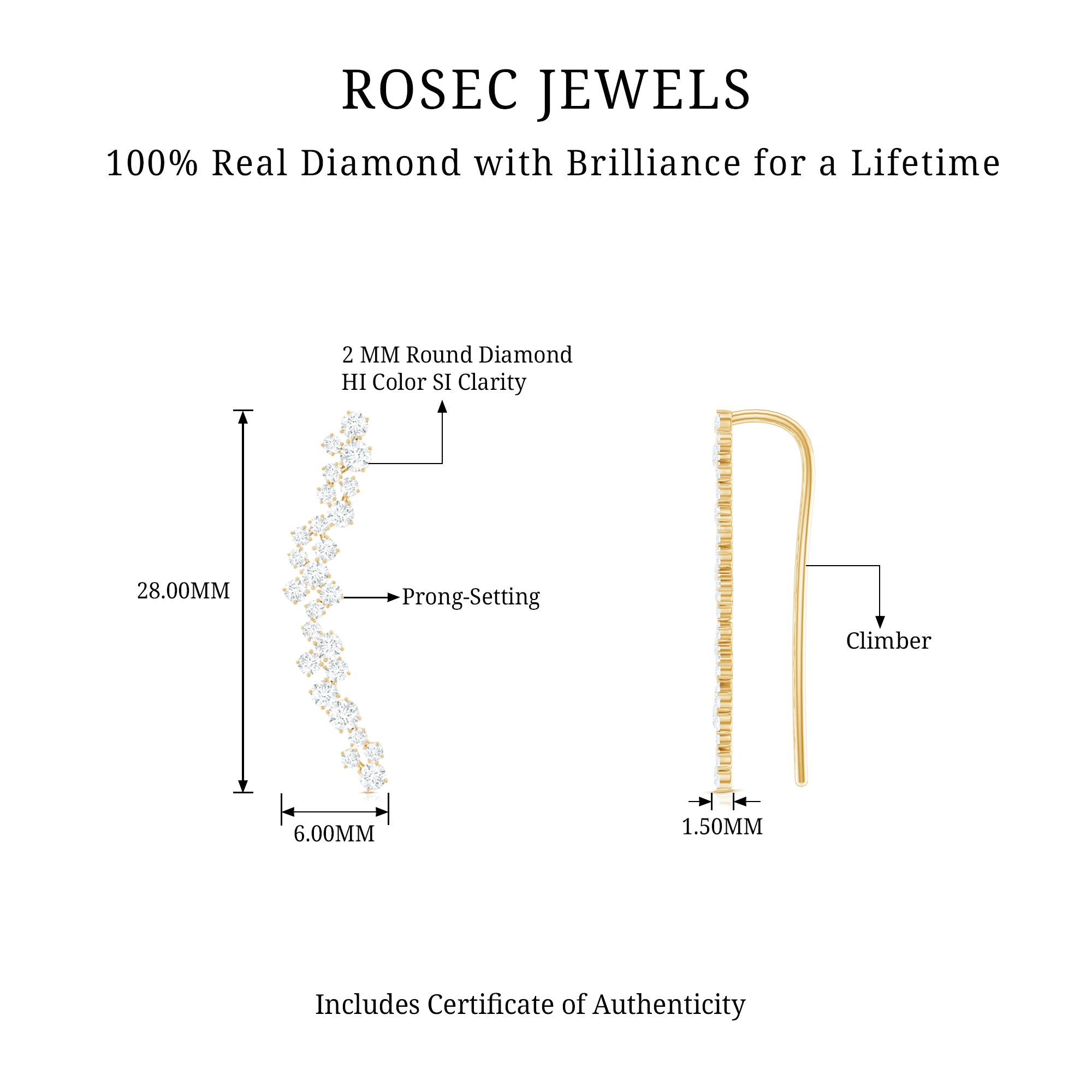 Diamond Cluster Climber Earring for Helix Piercing Natural - ( HI-SI ) - Rosec Jewels
