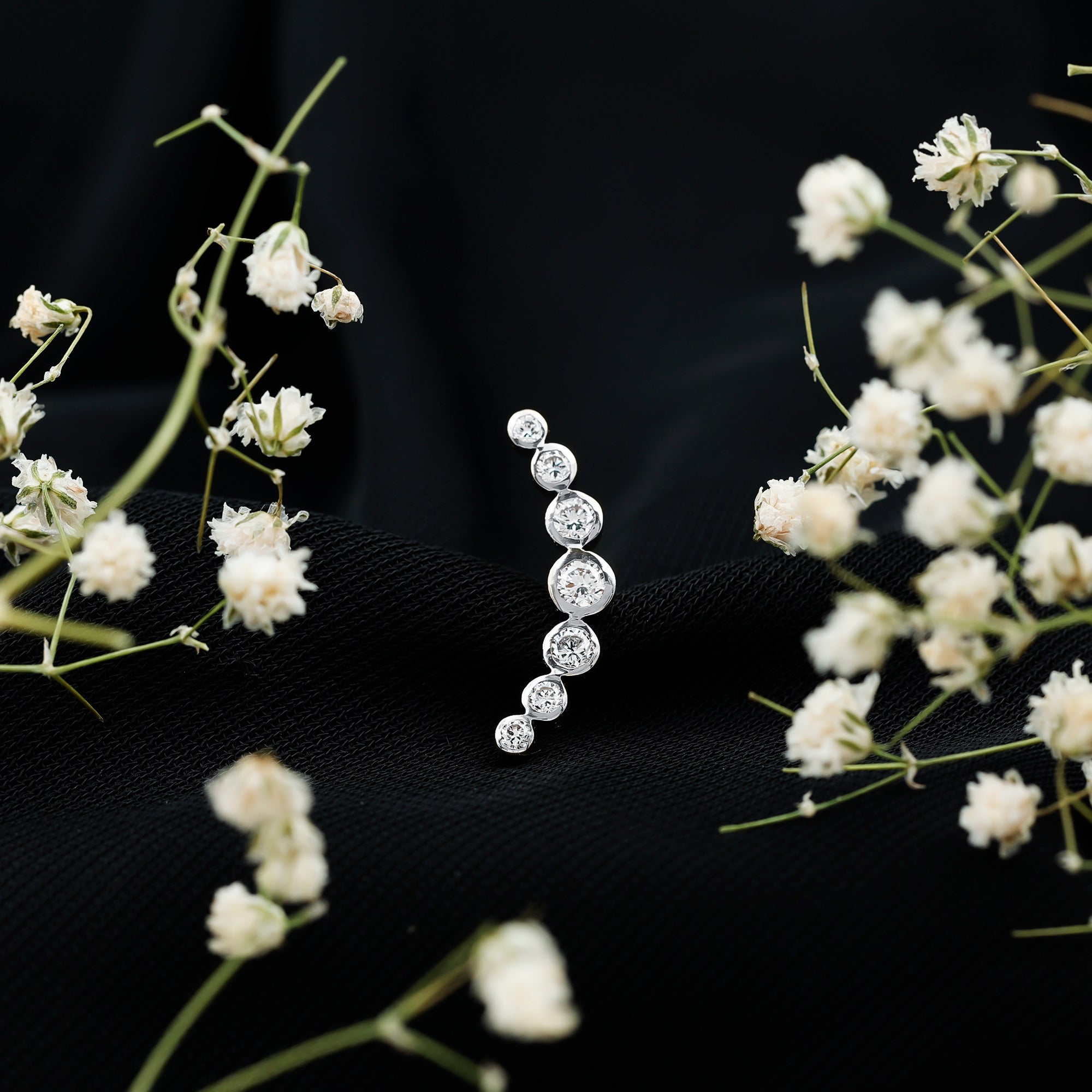 Graduated Diamond Crawler Helix Earring in Bezel Set Natural - ( HI-SI ) - Rosec Jewels