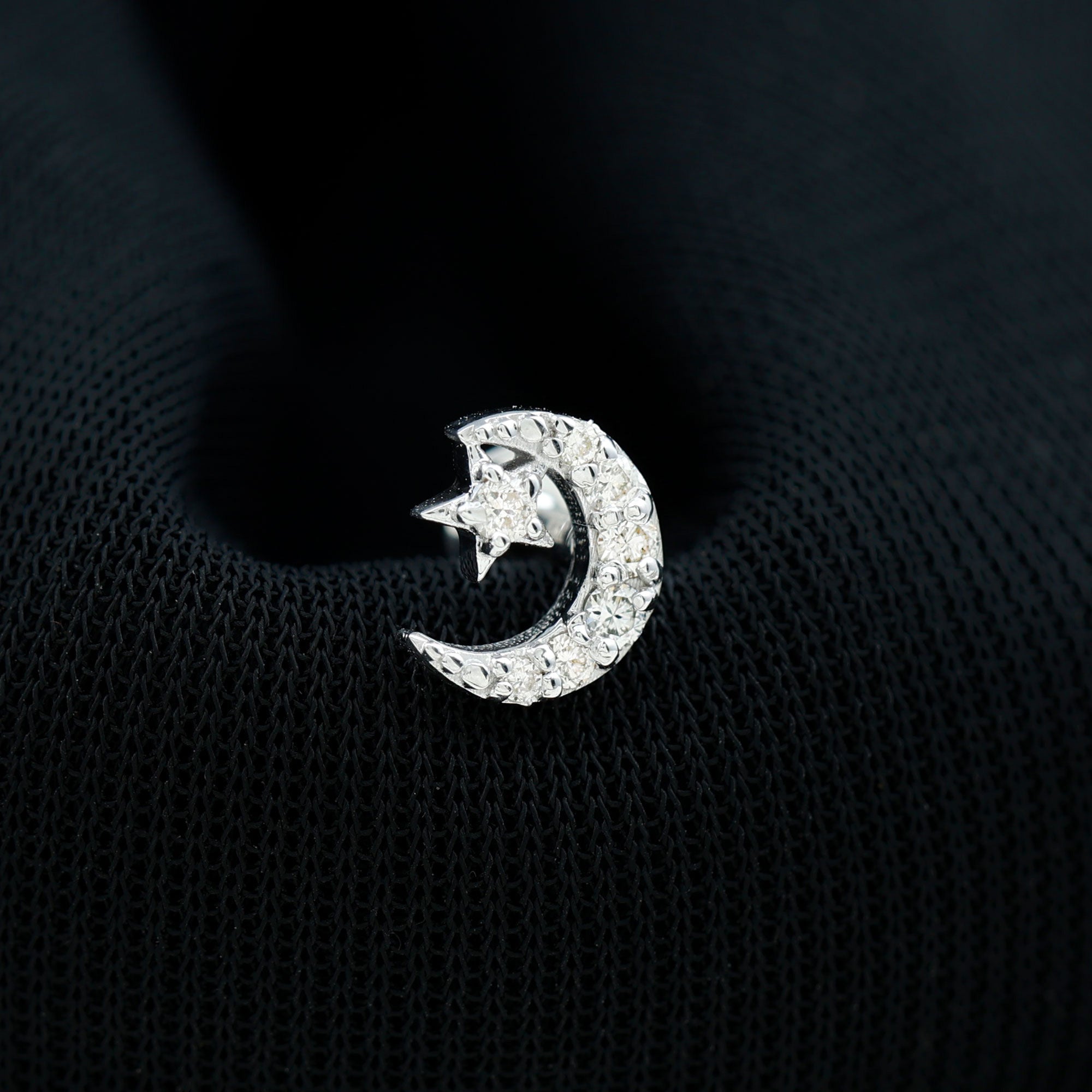 Certified Diamond Crescent Moon Helix Earring with Star Natural - ( HI-SI ) - Rosec Jewels