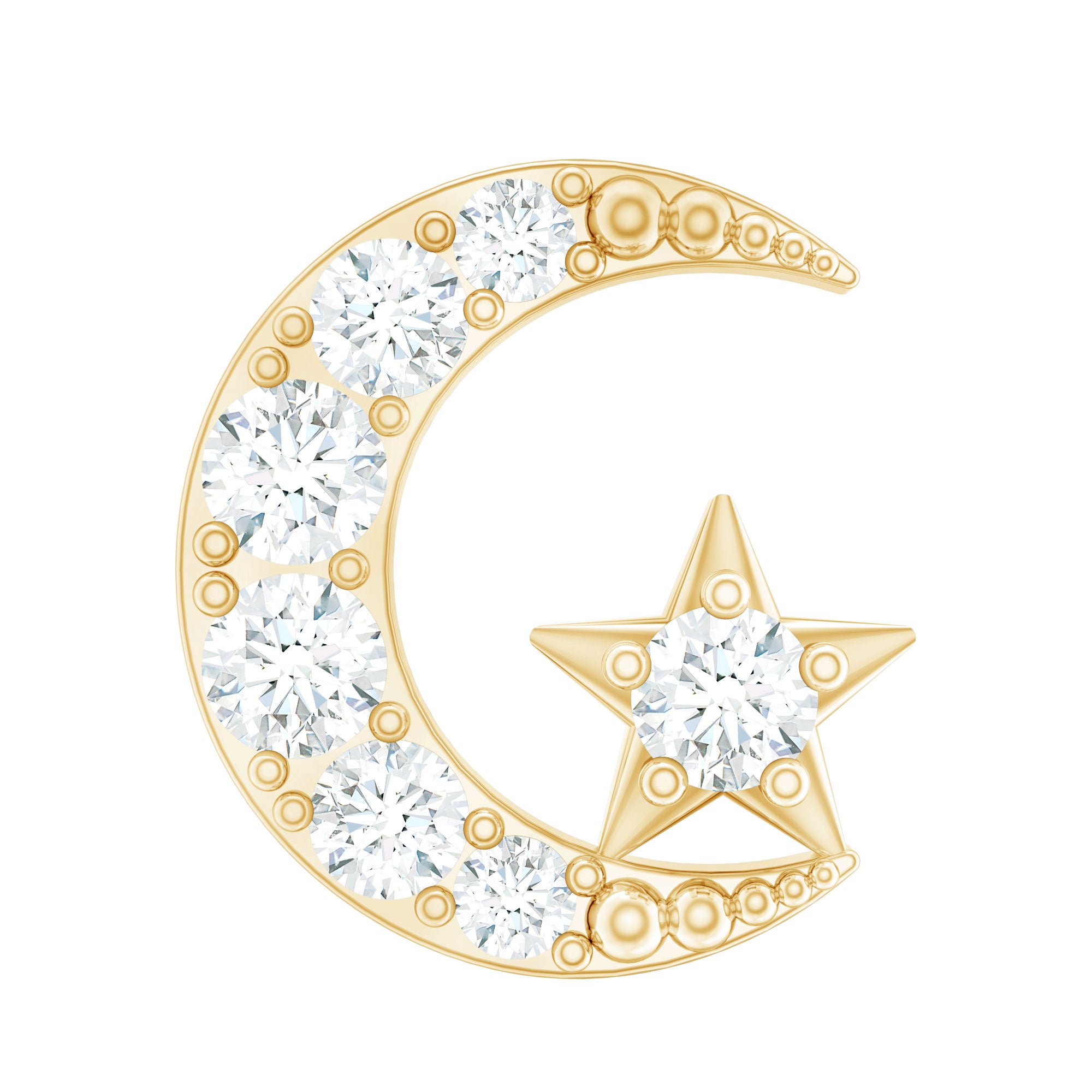 Certified Diamond Crescent Moon Helix Earring with Star Natural - ( HI-SI ) - Rosec Jewels