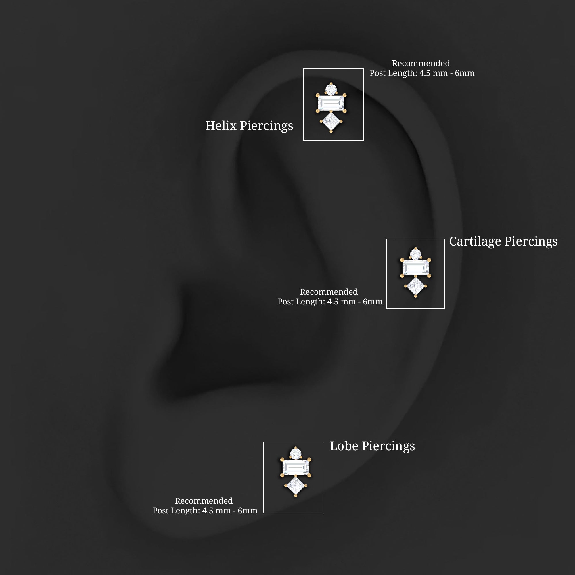 Genuine Diamond Three Stone Earring for Tragus Piercing Natural - ( HI-SI ) - Rosec Jewels