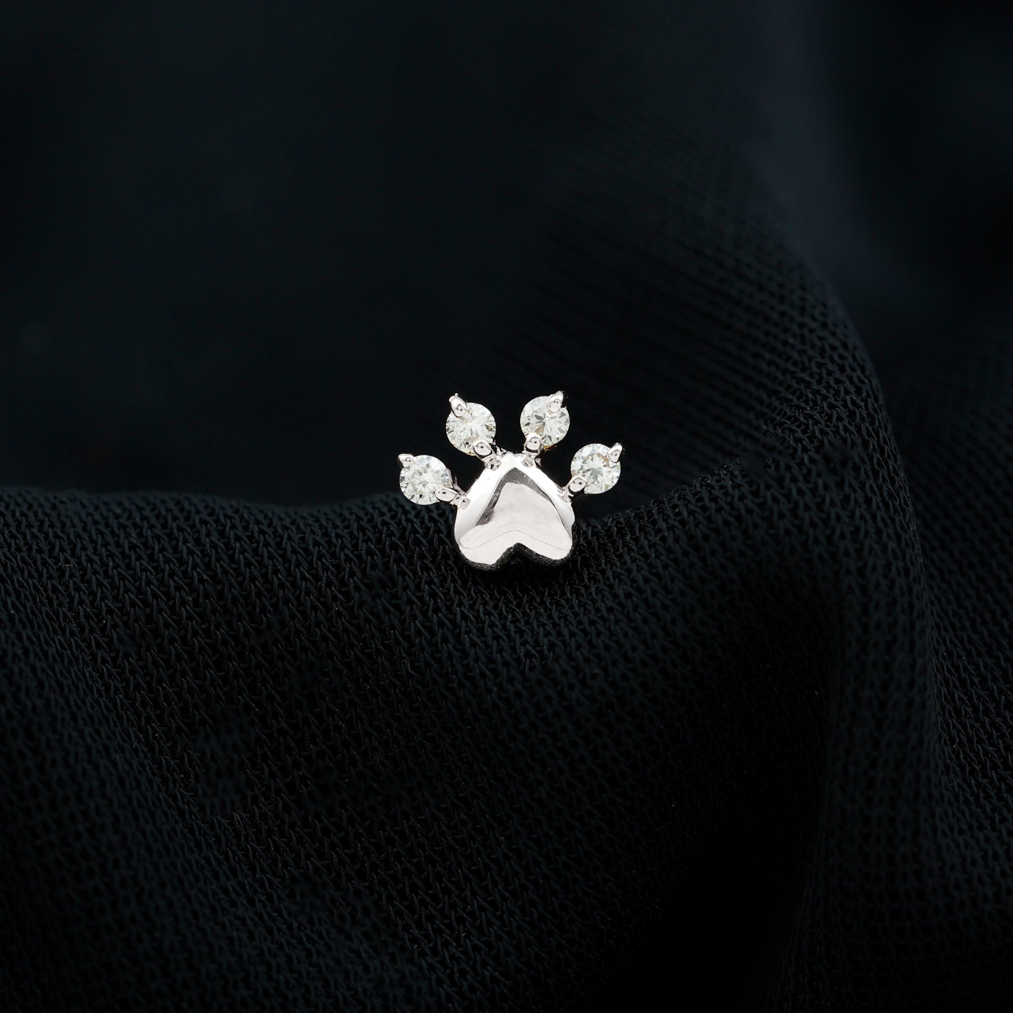 Diamond and Heart Dog Paw Print Cartilage Earring Natural - ( HI-SI ) - Rosec Jewels