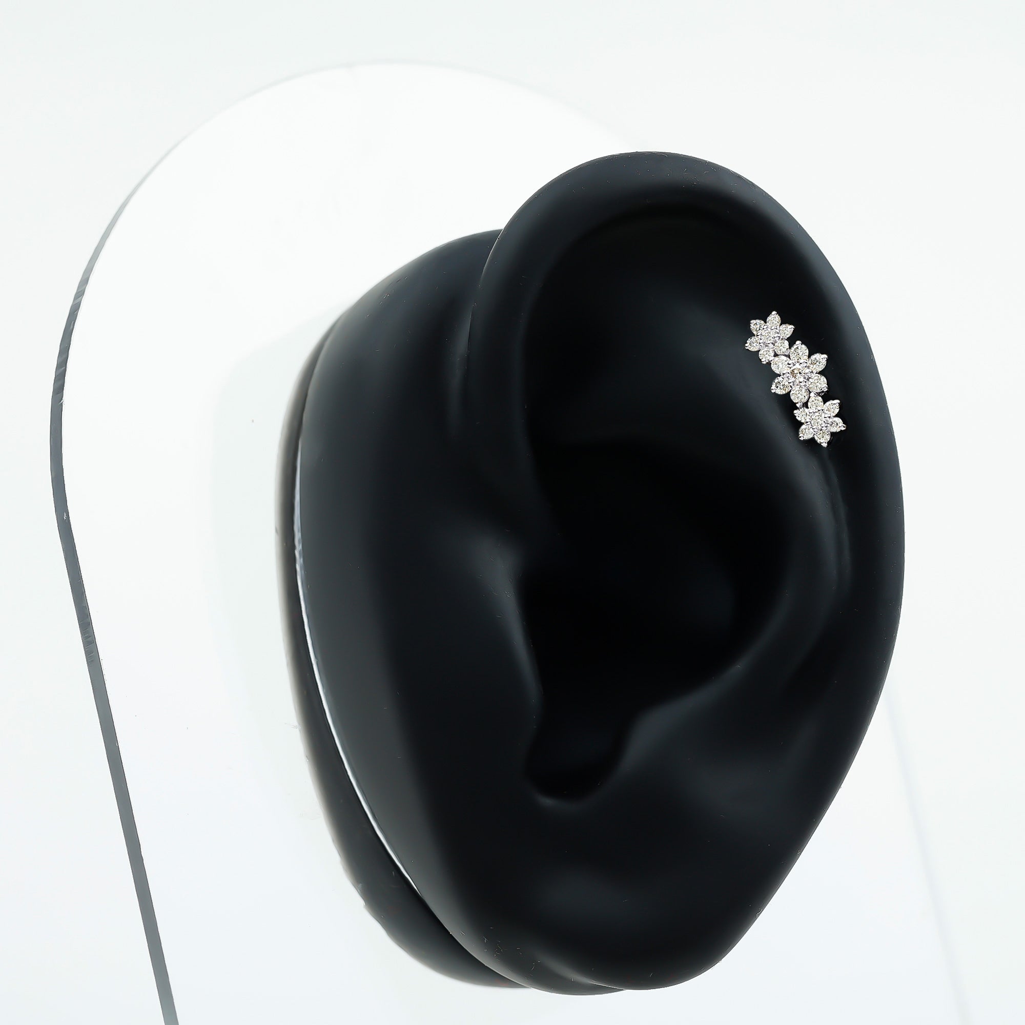 Diamond Three Flower Crawler Earring for Helix Piercing Natural - ( HI-SI ) - Rosec Jewels