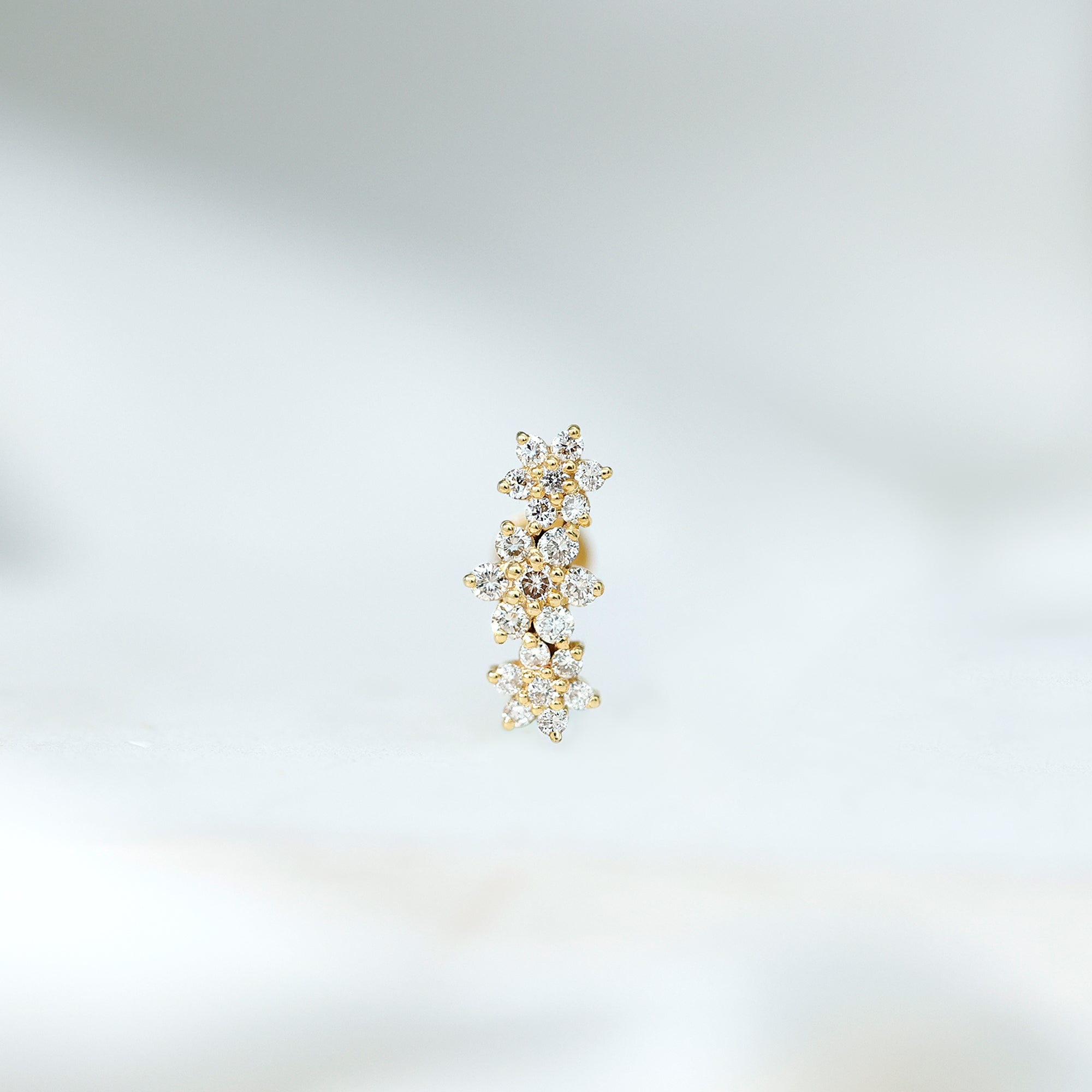 Diamond Three Flower Crawler Earring for Helix Piercing Natural - ( HI-SI ) - Rosec Jewels