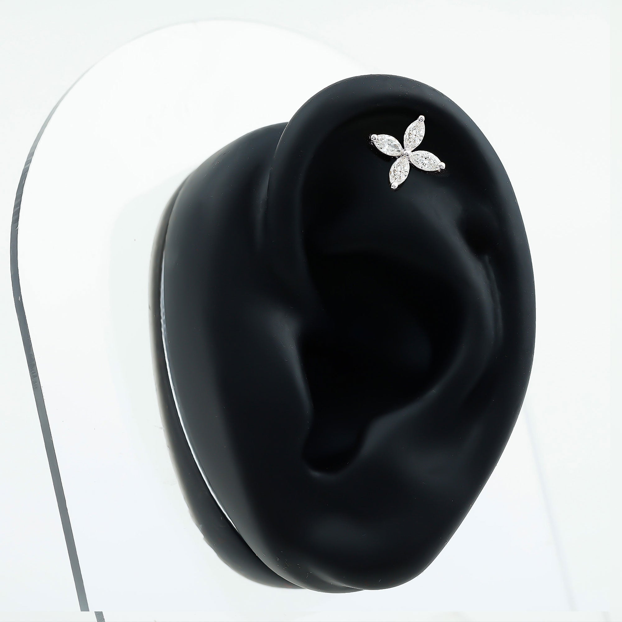 Marquise Four Petal Flower Cartilage Earring Natural - ( HI-SI ) - Rosec Jewels
