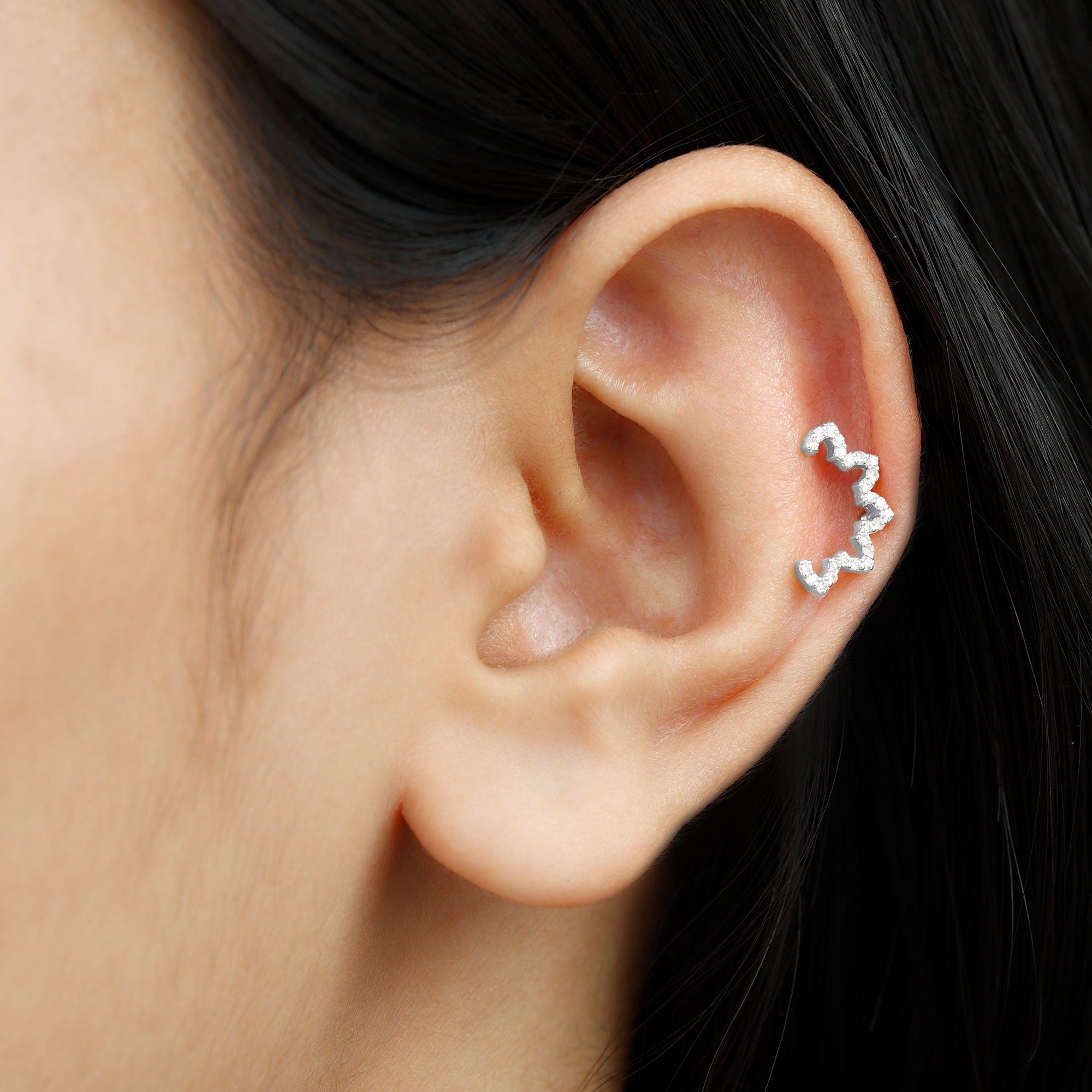 Certified Diamond Curved Floral Earring for Cartilage Piercing Natural - ( HI-SI ) - Rosec Jewels
