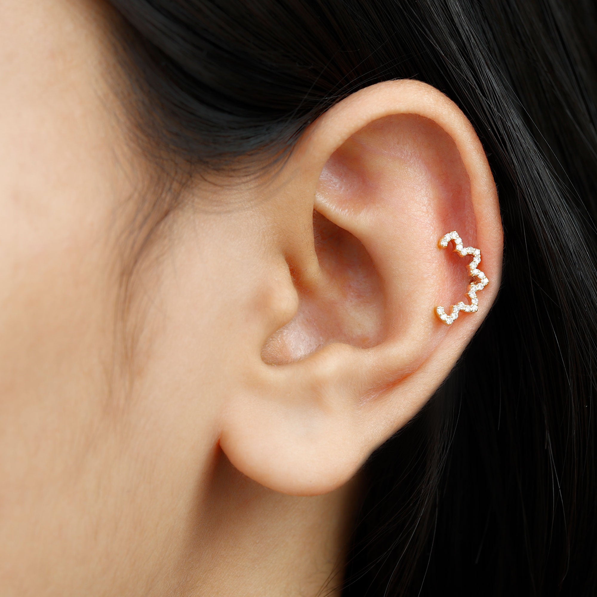 Certified Diamond Curved Floral Earring for Cartilage Piercing Natural - ( HI-SI ) - Rosec Jewels