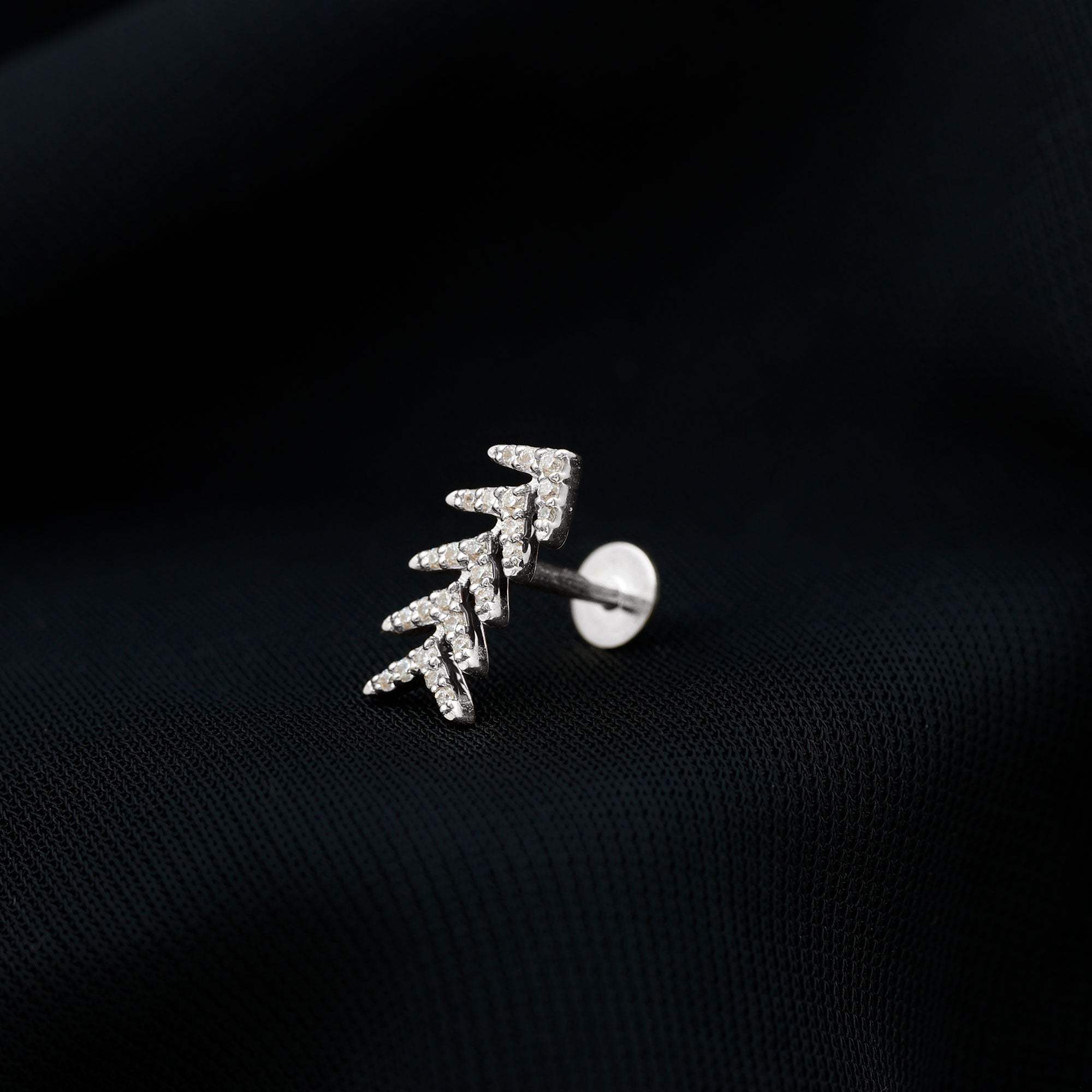 Minimalist Diamond Leaf Crawler Earring for Helix Piercing Natural - ( HI-SI ) - Rosec Jewels