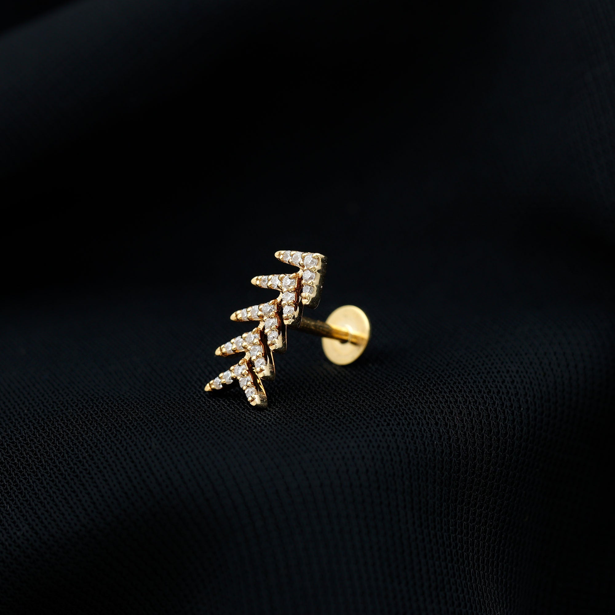 Minimalist Diamond Leaf Crawler Earring for Helix Piercing Natural - ( HI-SI ) - Rosec Jewels