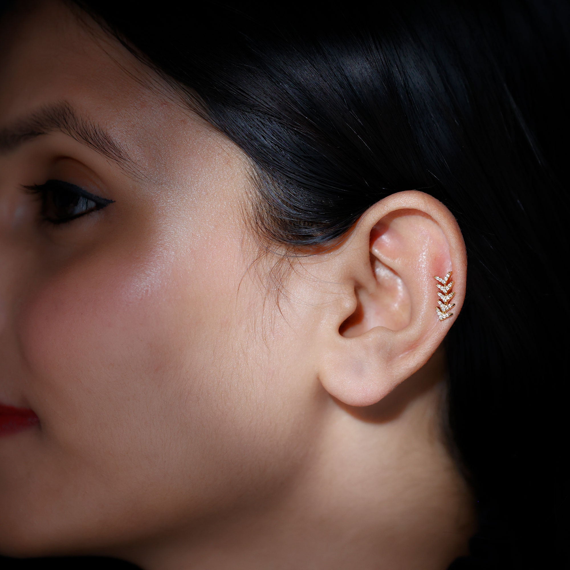 Minimalist Diamond Leaf Crawler Earring for Helix Piercing Natural - ( HI-SI ) - Rosec Jewels