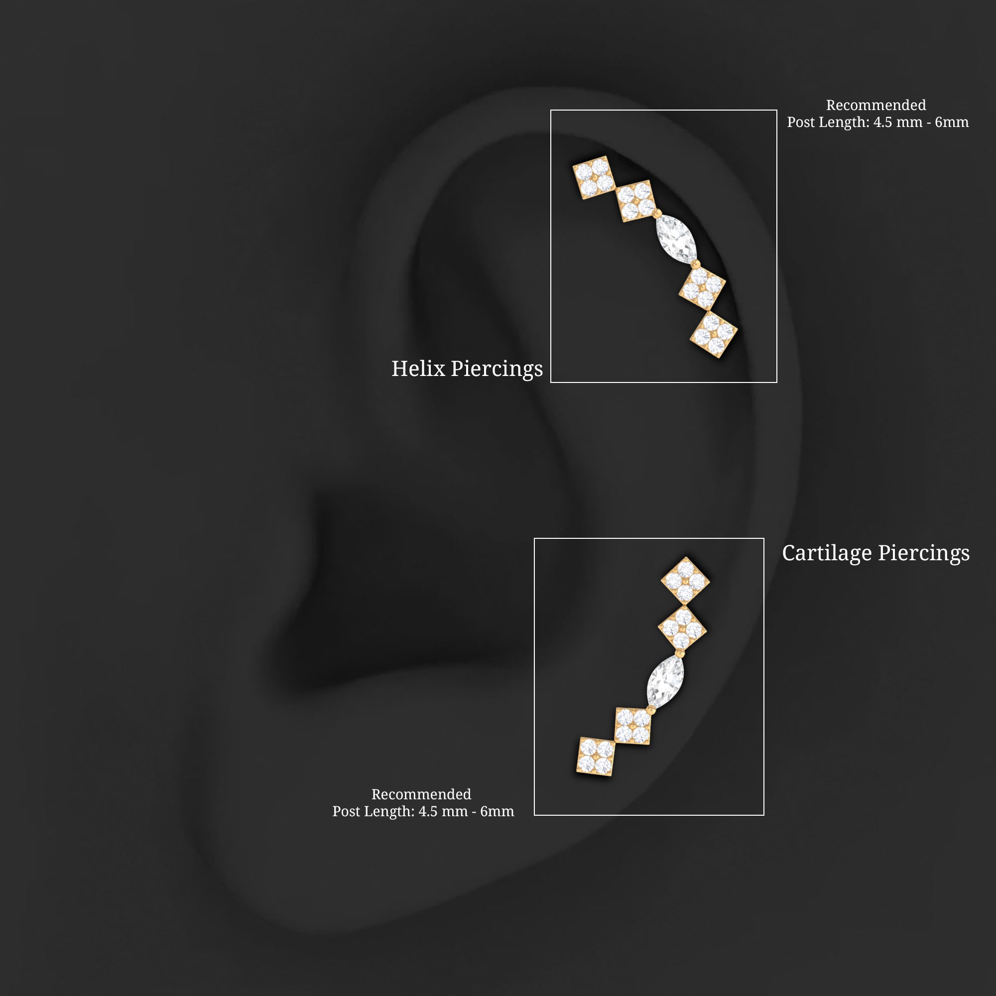 Elegant Diamond Ear Crawler Earring for Helix Piercing Natural - ( HI-SI ) - Rosec Jewels