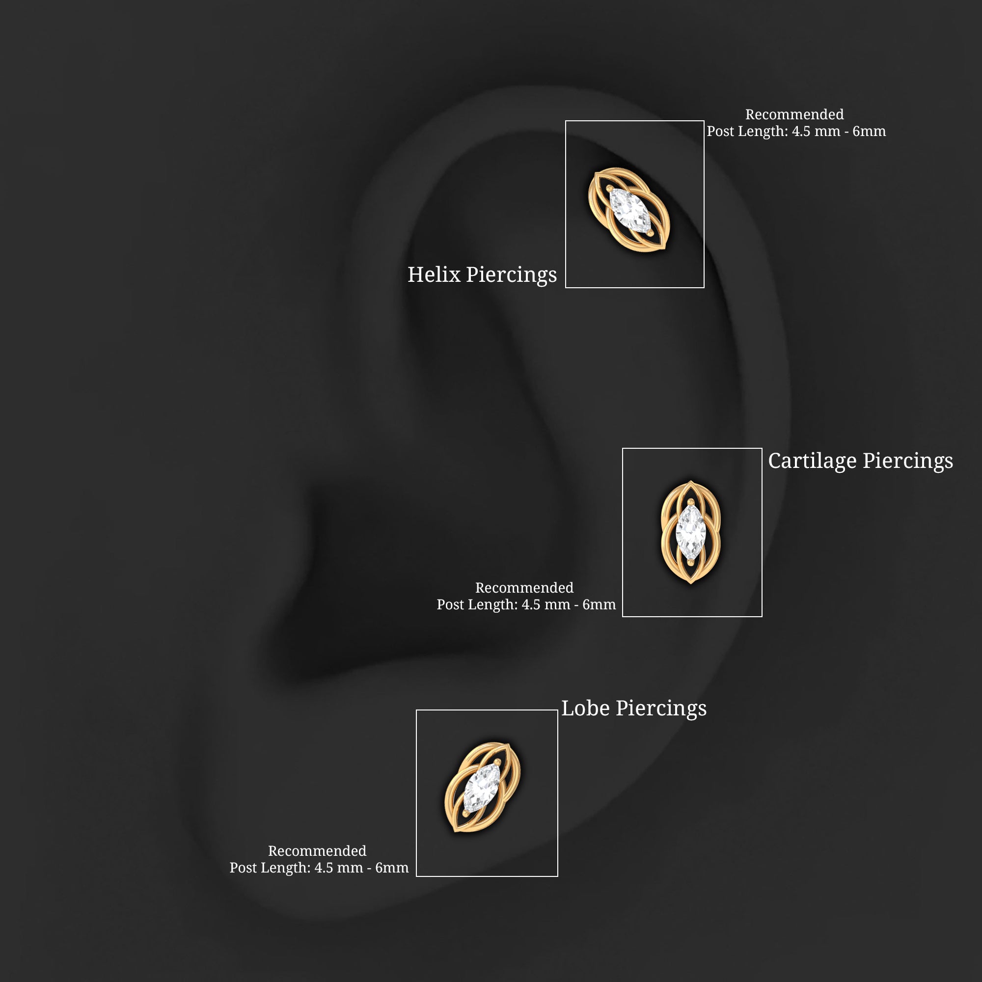 Marquise Diamond Solitaire Cartilage Earring Natural - ( HI-SI ) - Rosec Jewels