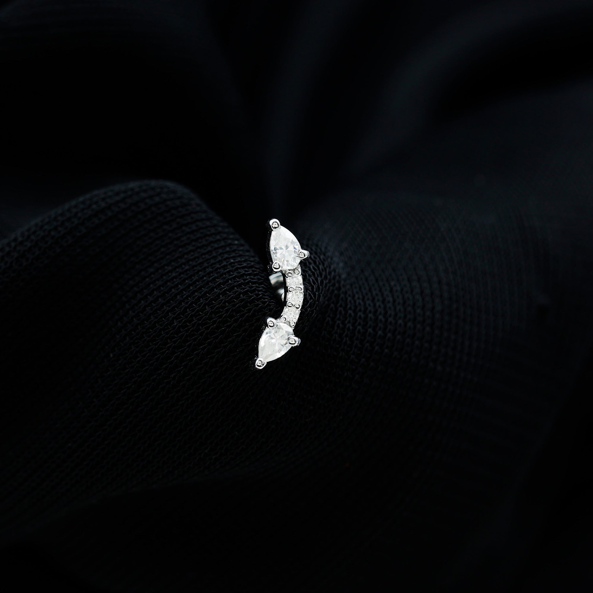Pear Shape Diamond Curved Helix Earring Natural - ( HI-SI ) - Rosec Jewels