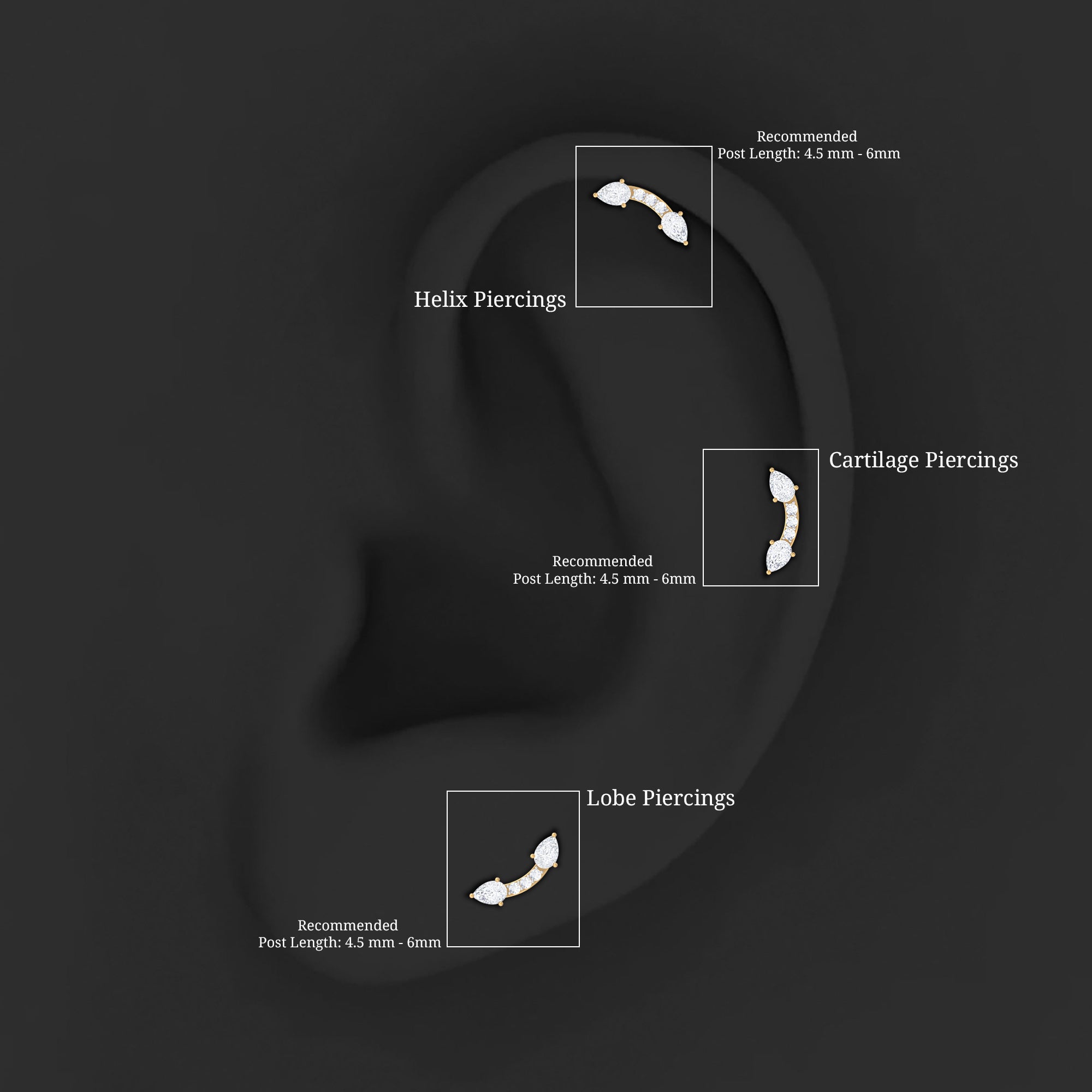 Pear Shape Diamond Curved Helix Earring Natural - ( HI-SI ) - Rosec Jewels