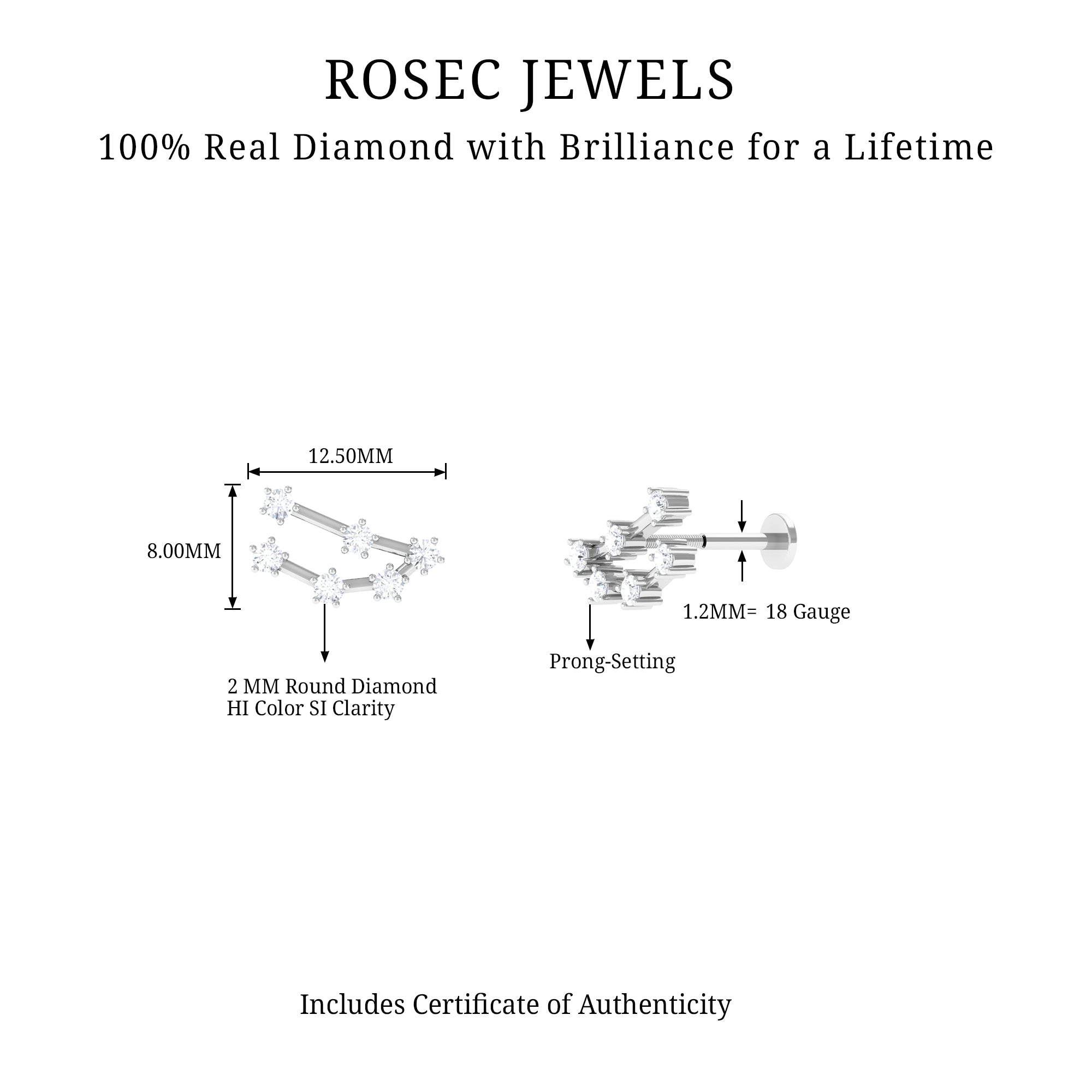 Diamond Capricorn Constellation Helix Piercing Earring Natural - ( HI-SI ) - Rosec Jewels