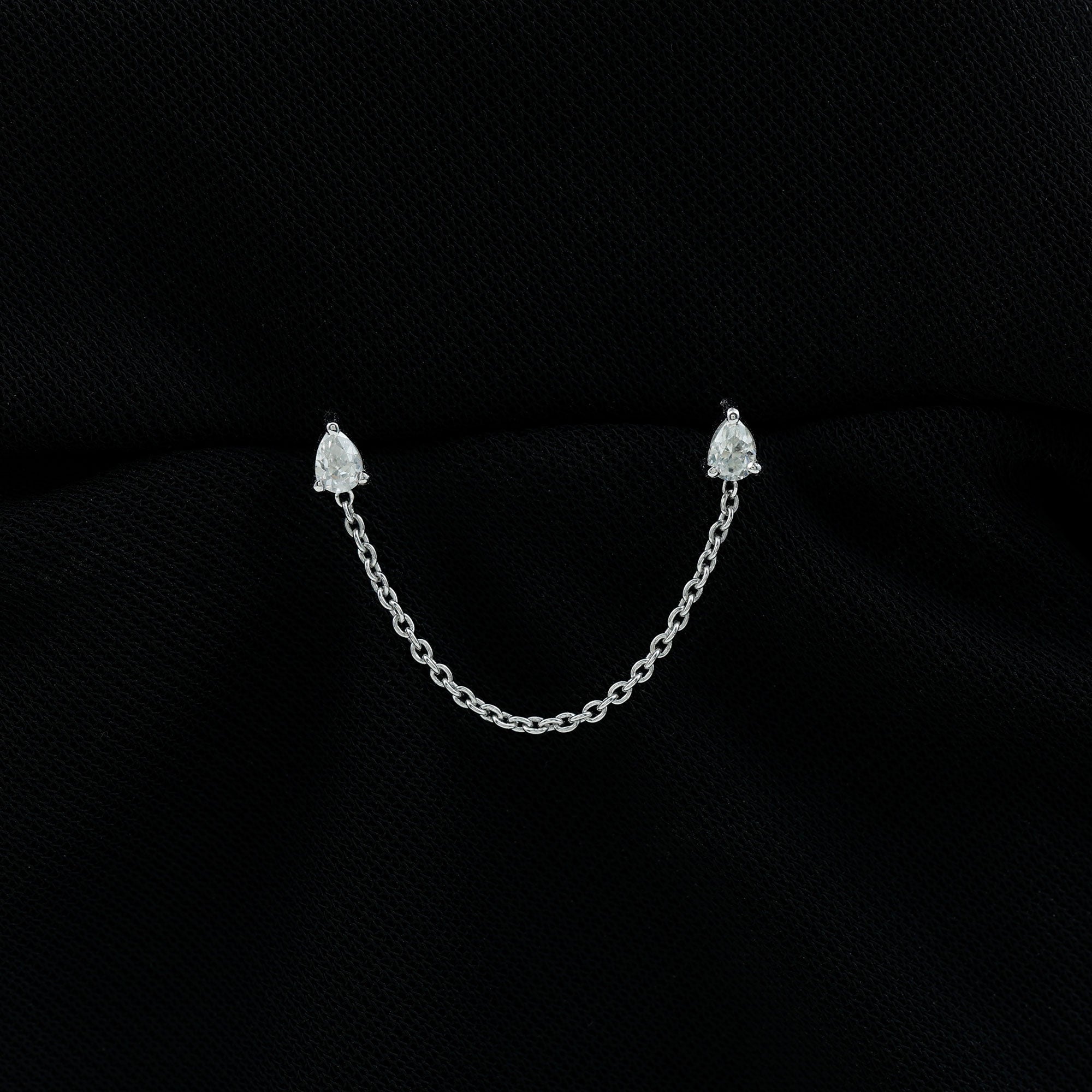 Pear Shape Diamond Chain Double Piercing Earring Natural - ( HI-SI ) - Rosec Jewels