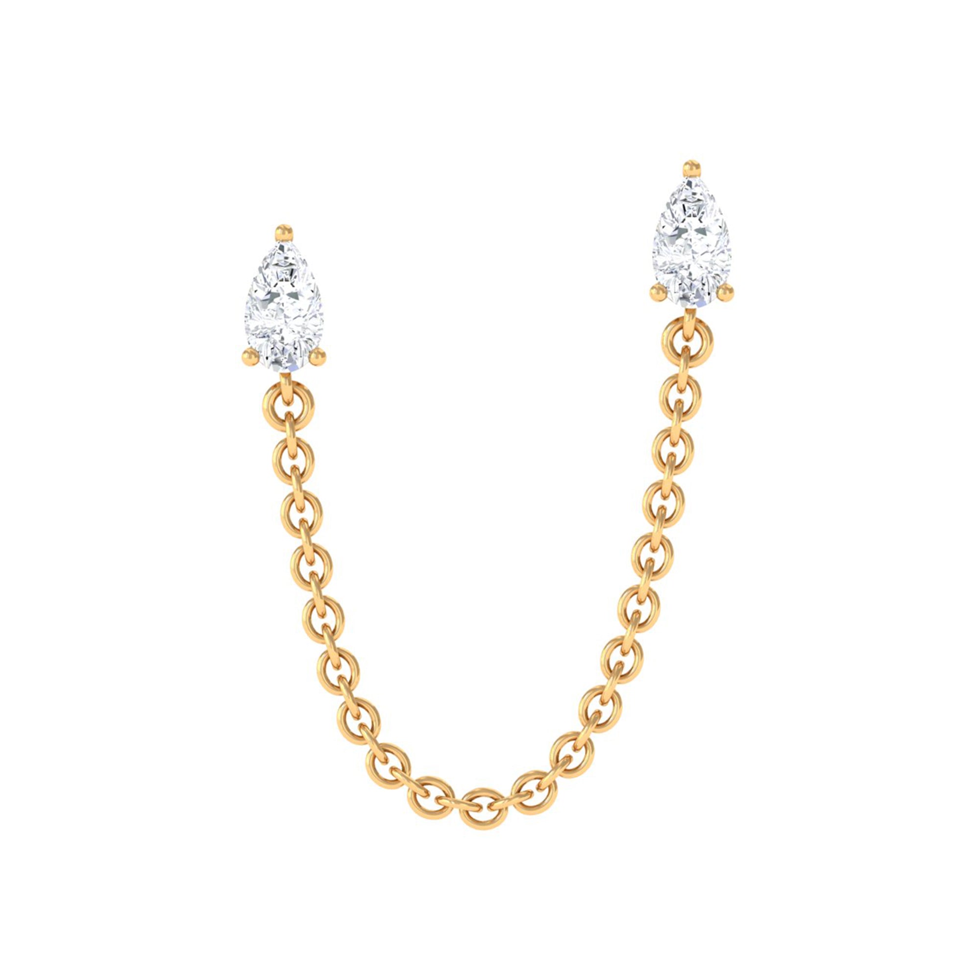 Pear Shape Diamond Chain Double Piercing Earring Natural - ( HI-SI ) - Rosec Jewels