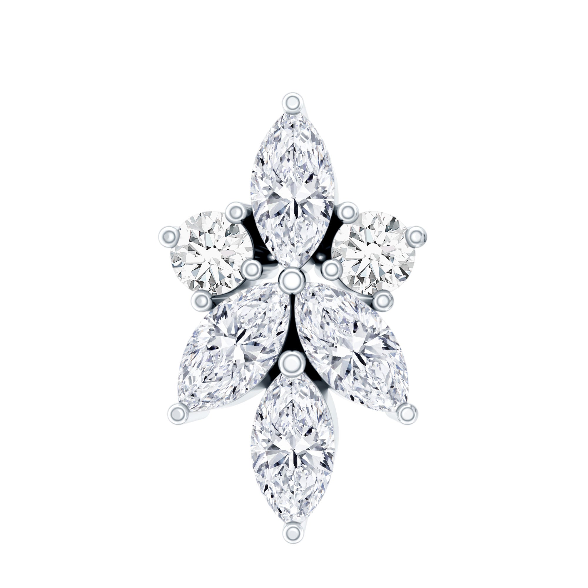 Marquise Diamond Cluster Flower Earring with Flat Back Natural - ( HI-SI ) - Rosec Jewels