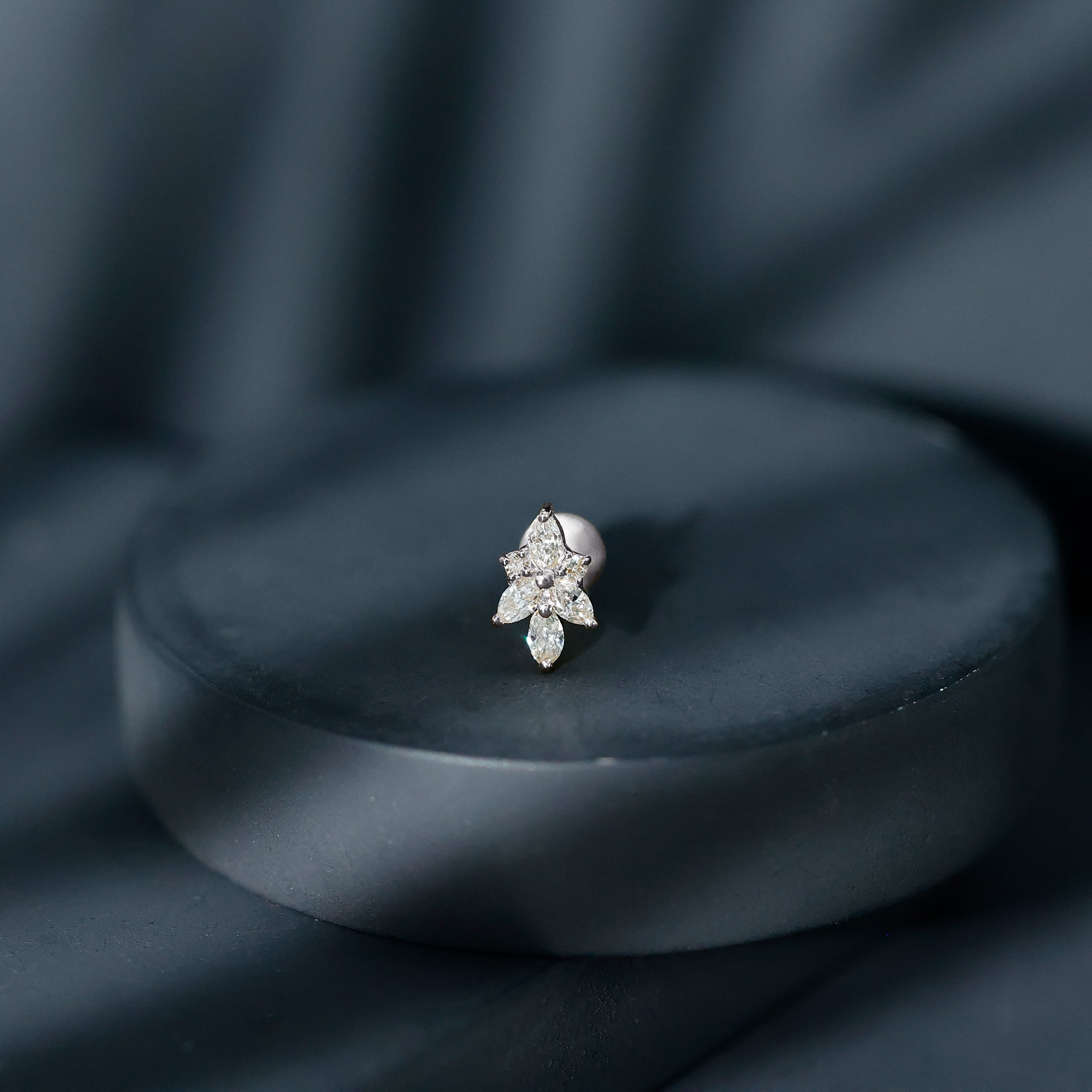 Marquise Diamond Cluster Flower Earring with Flat Back Natural - ( HI-SI ) - Rosec Jewels