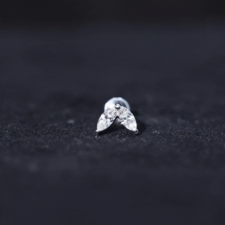 Marquise Diamond Two Stone Earring for Tragus Piercing Natural - ( HI-SI ) - Rosec Jewels