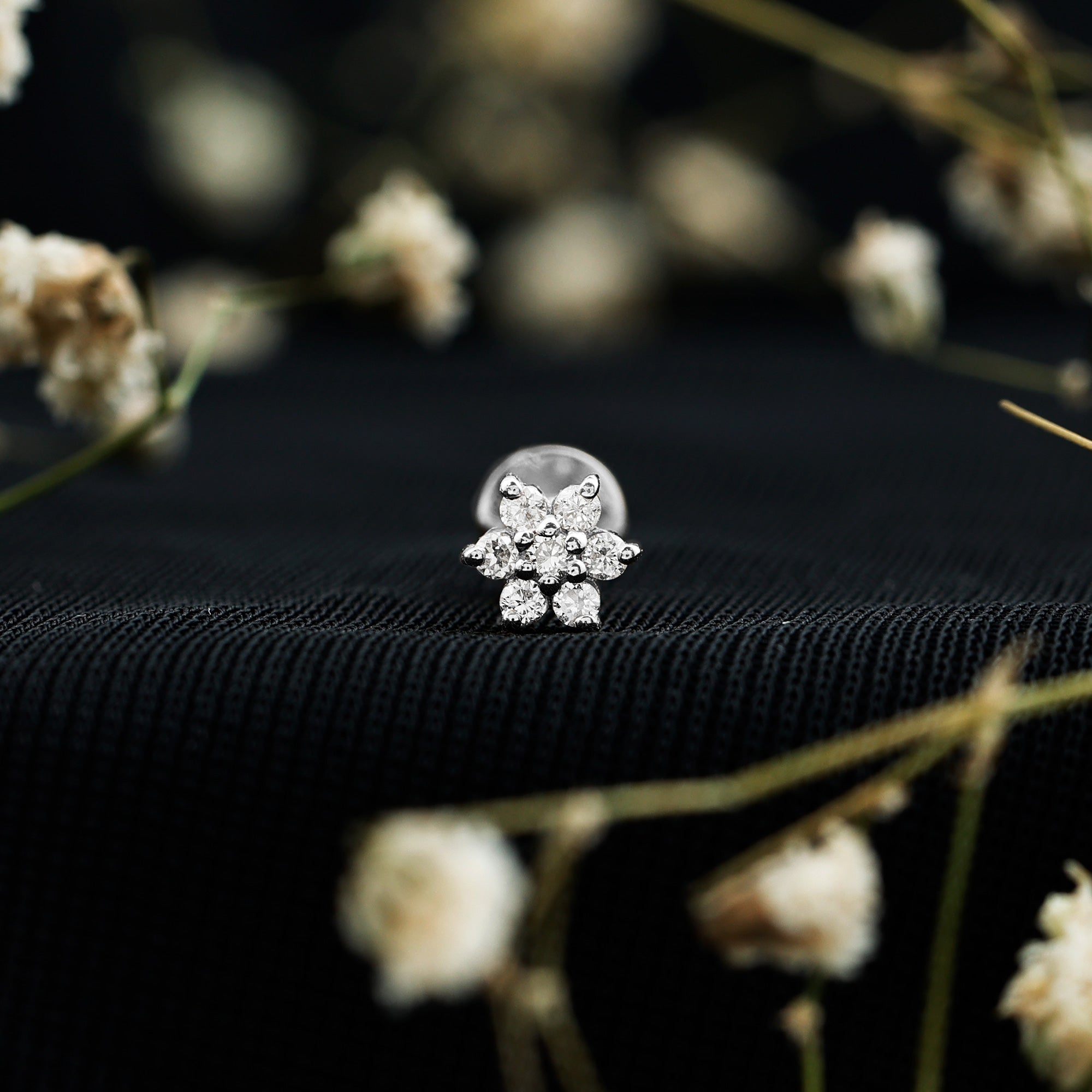 Simple Diamond Flower Cartilage Earring Natural - ( HI-SI ) - Rosec Jewels