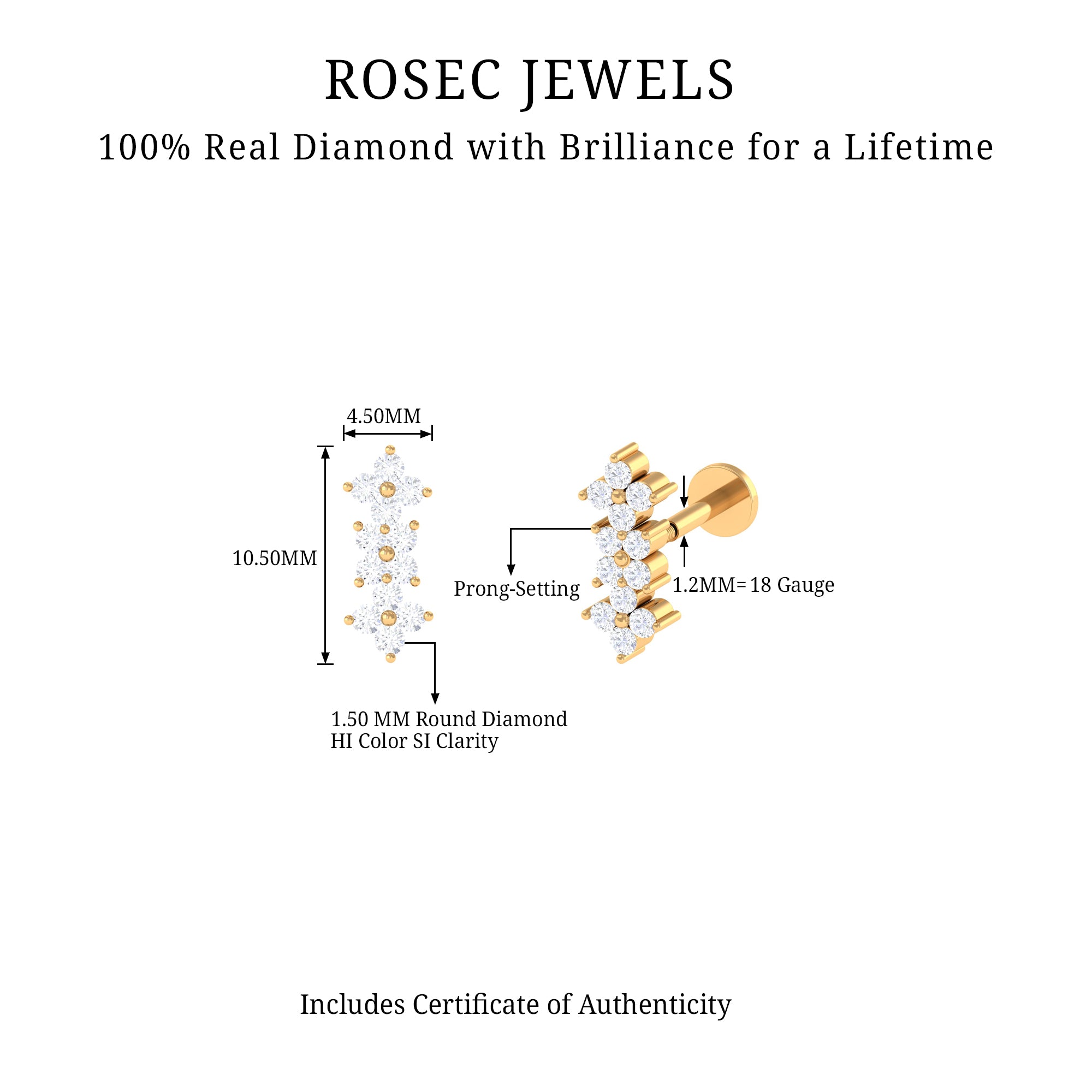 Diamond Flower Crawler Earring for Helix Piercing Natural - ( HI-SI ) - Rosec Jewels