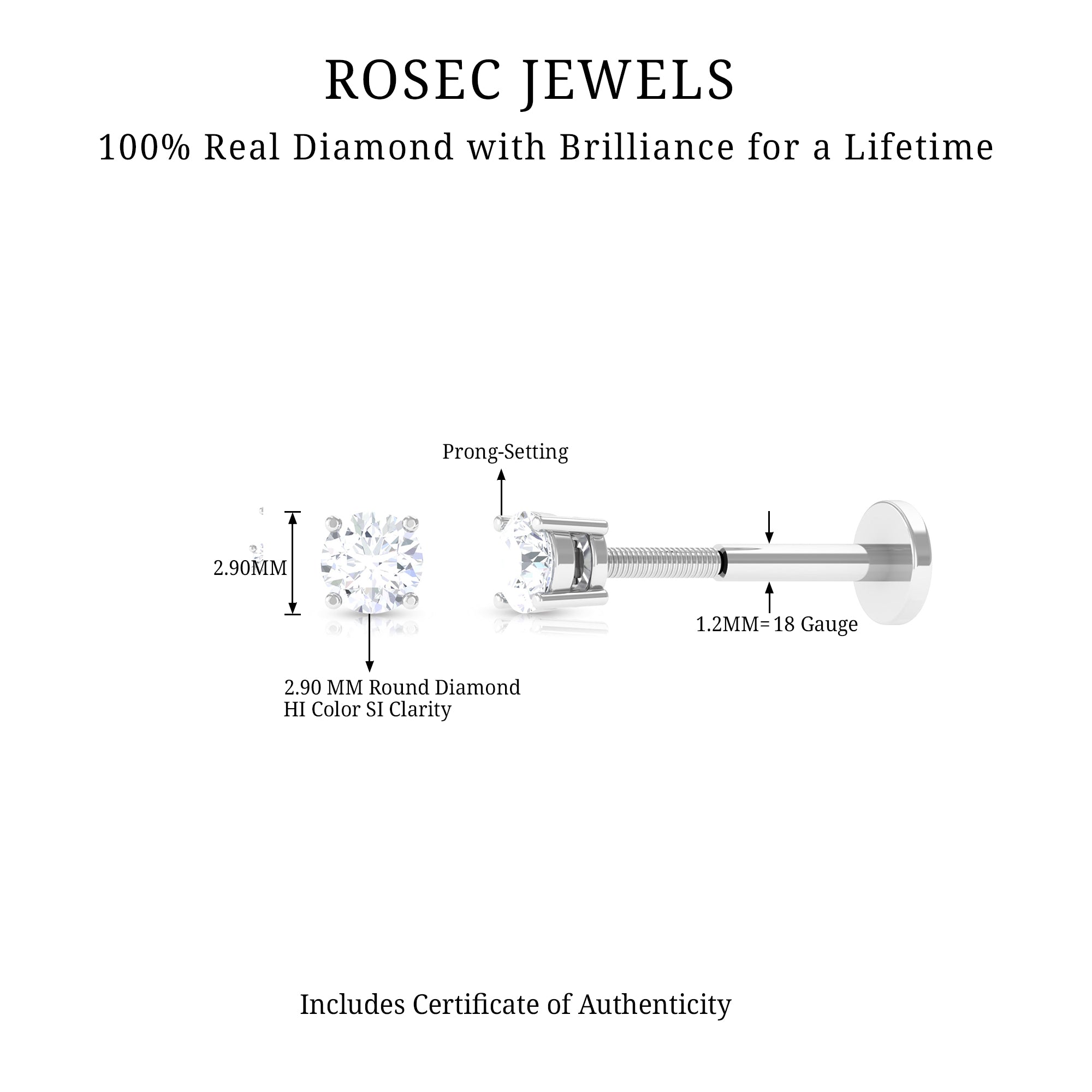 Minimalist Diamond Solitaire Conch Earring Natural - ( HI-SI ) - Rosec Jewels