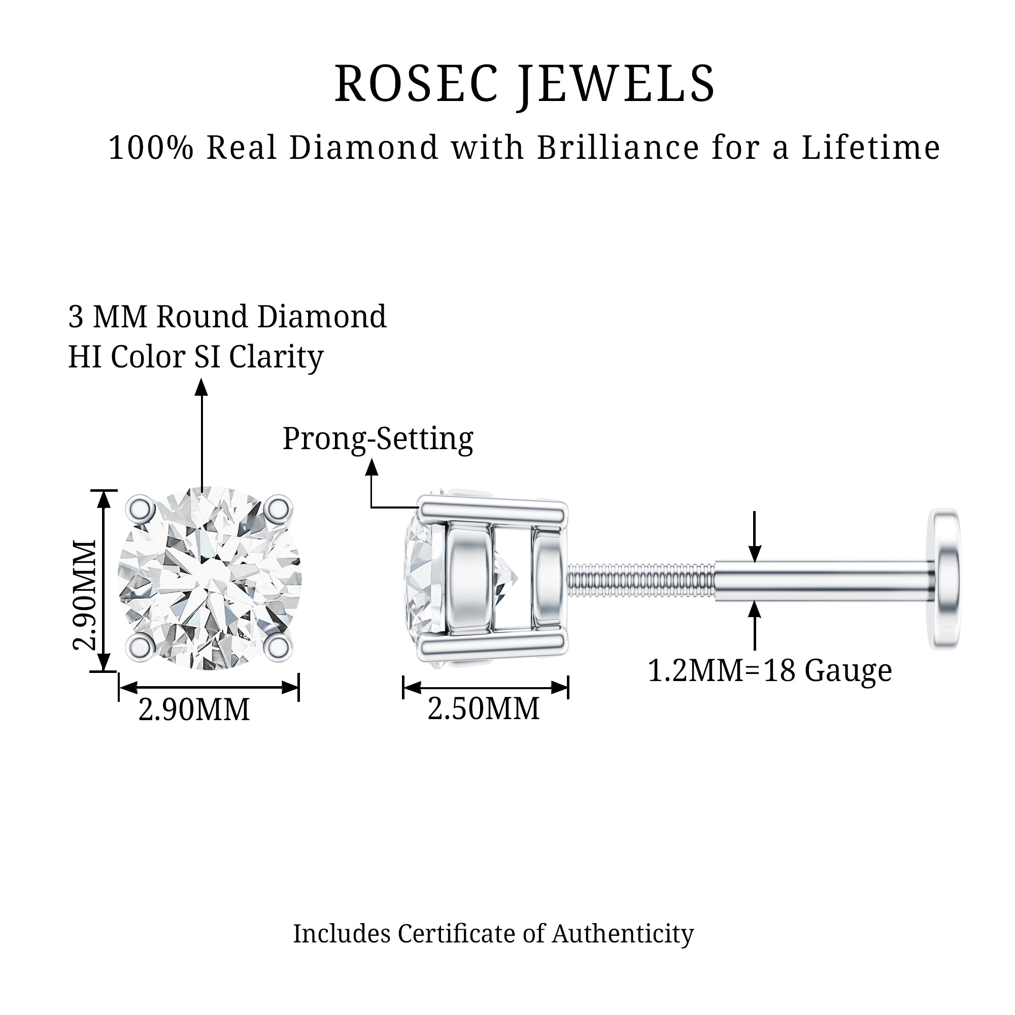 Minimalist Diamond Solitaire Conch Earring Natural - ( HI-SI ) - Rosec Jewels