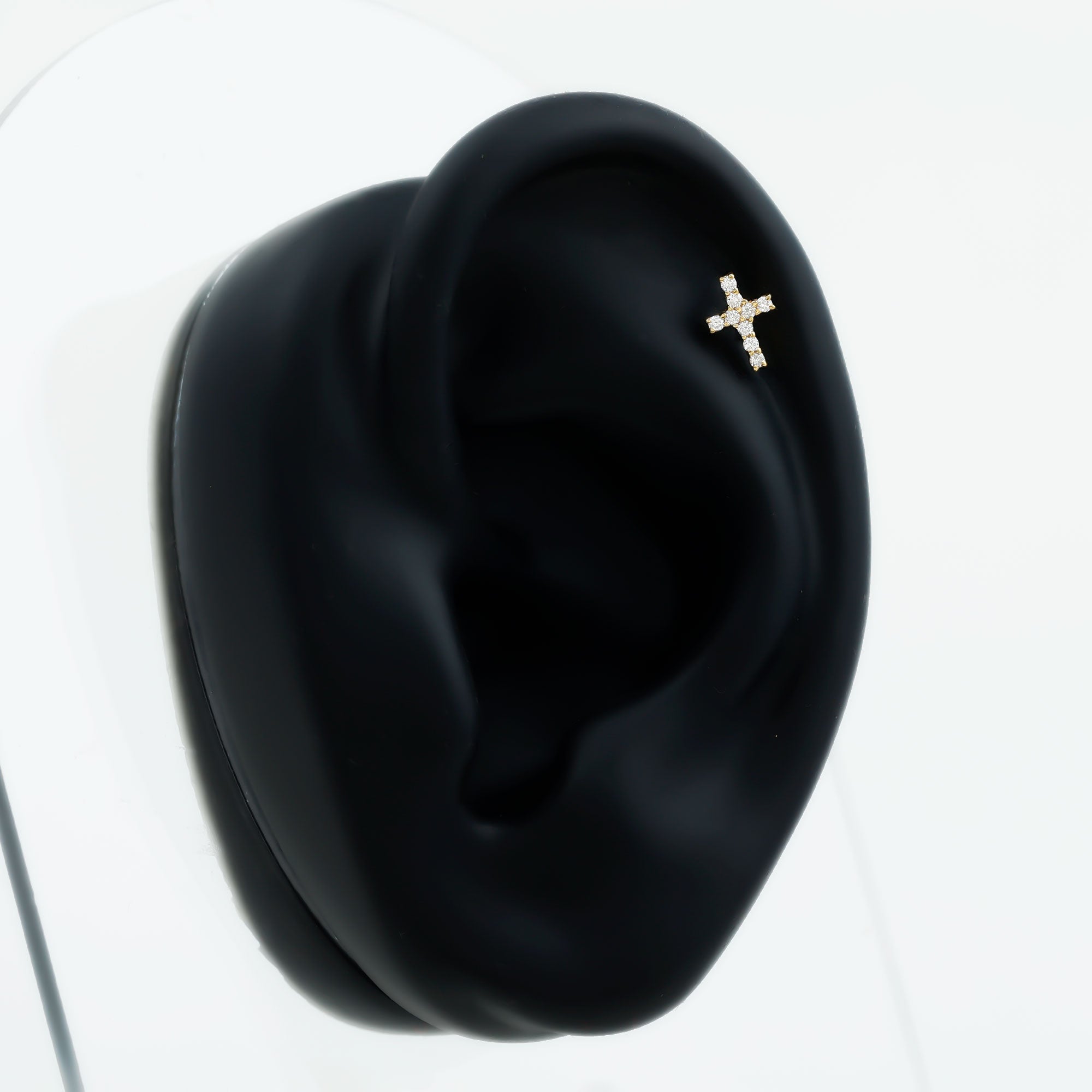 Minimalist Diamond Cross Cartilage Earring Natural - ( HI-SI ) - Rosec Jewels