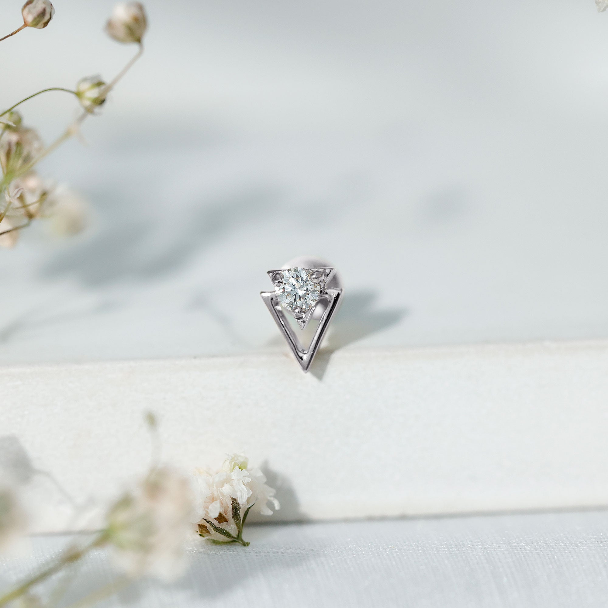 Simple Diamond Solitaire Triangle Cartilage Earring Natural - ( HI-SI ) - Rosec Jewels
