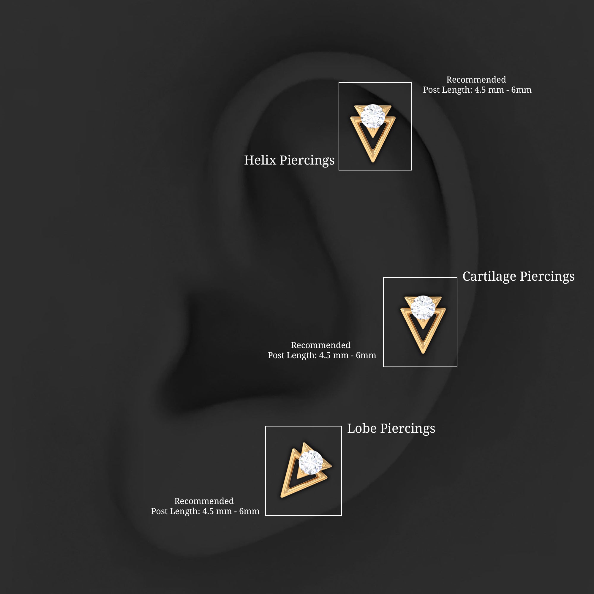 Simple Diamond Solitaire Triangle Cartilage Earring Natural - ( HI-SI ) - Rosec Jewels
