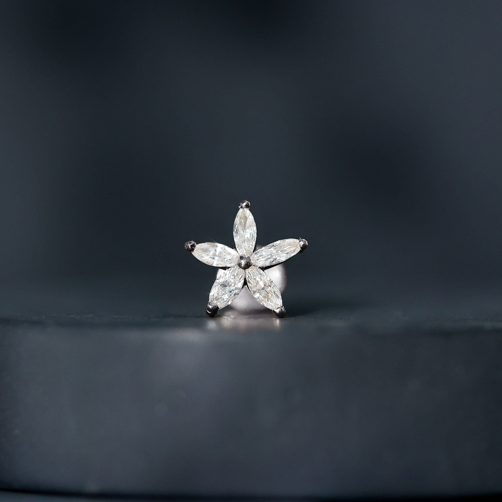 Marquise Diamond Floral Upper Lobe Earring Natural - ( HI-SI ) - Rosec Jewels